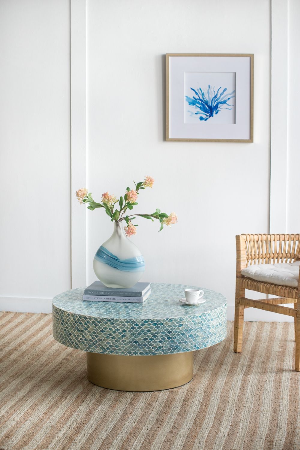 Unique Capiz Coffee Table & Pedestal Base