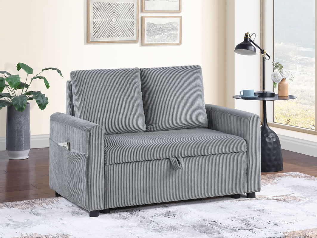 Oswin 45"W Gray Corduroy Loveseat with Storage, Side Pocket
