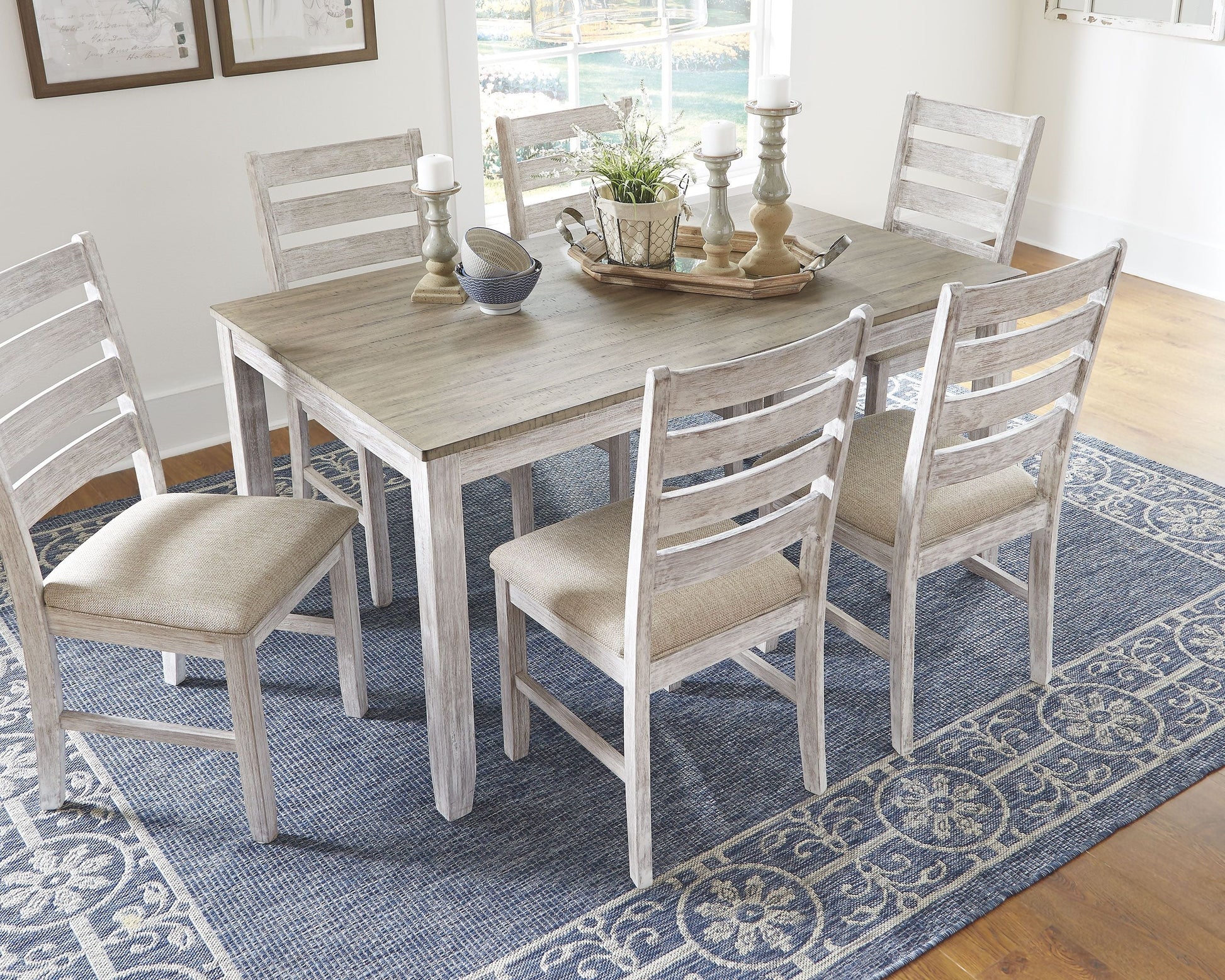 Signature Design by Ashley® Skempton - White - Dining Room Table Set (Set of 7) | Meri Furniture