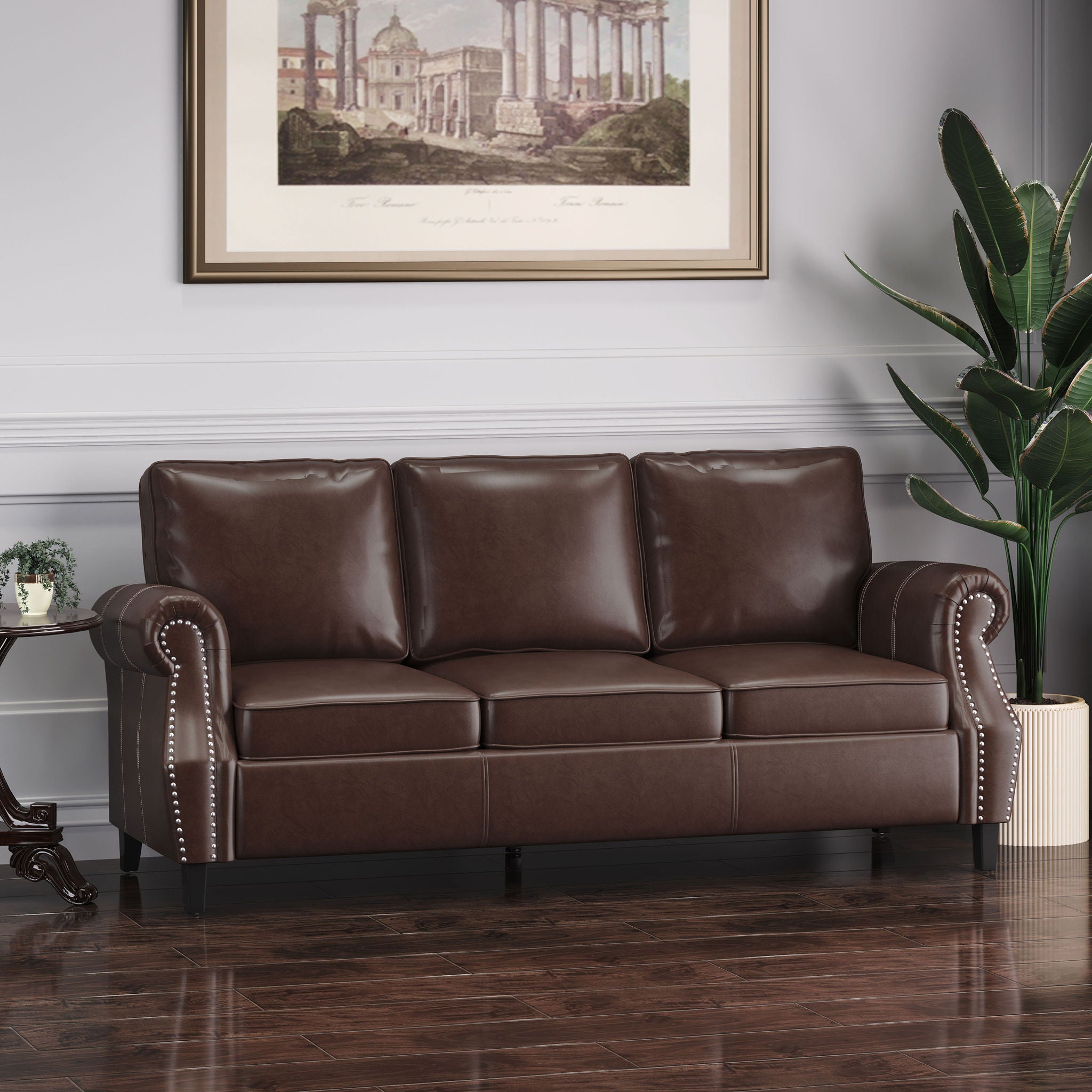 Contemporary 3 Seater Sofa With Nailhead Trim