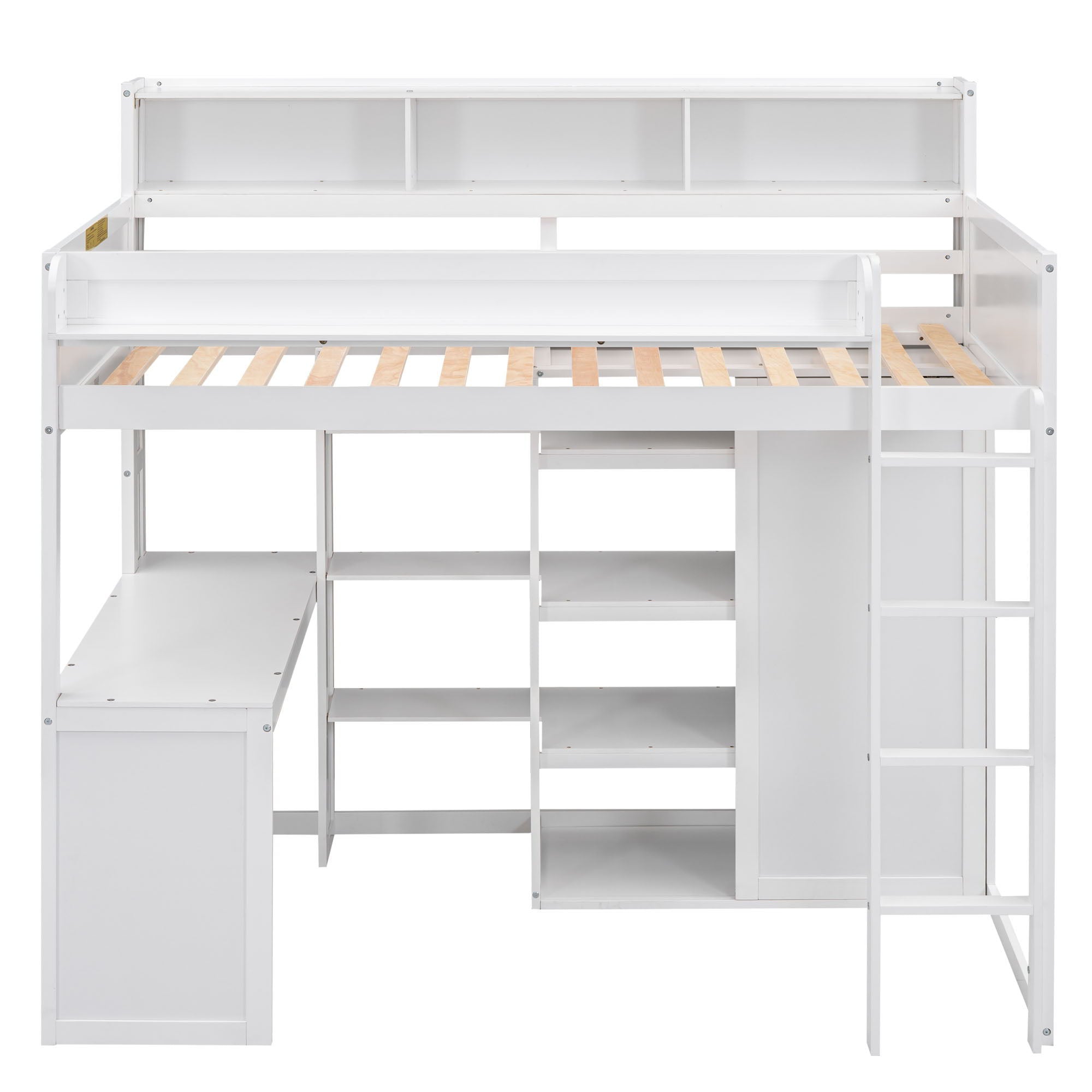 Loft Bed With Built In Desk, Storage Shelves, And Wardrobe