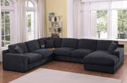 Celine 128"W Charcoal Chenille Fabric Corner Sectional Sofa with Right-Facing Chaise, Cupholders, and Charging Ports