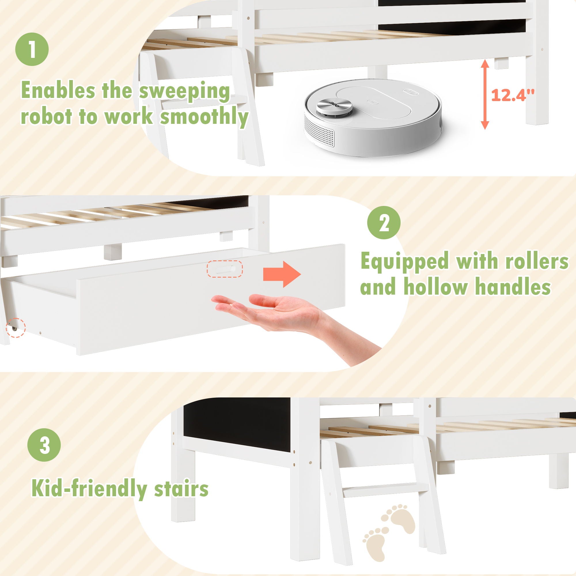 House Bed With Ladder And Storage Drawers Platform With Blackboard, No Box Spring
