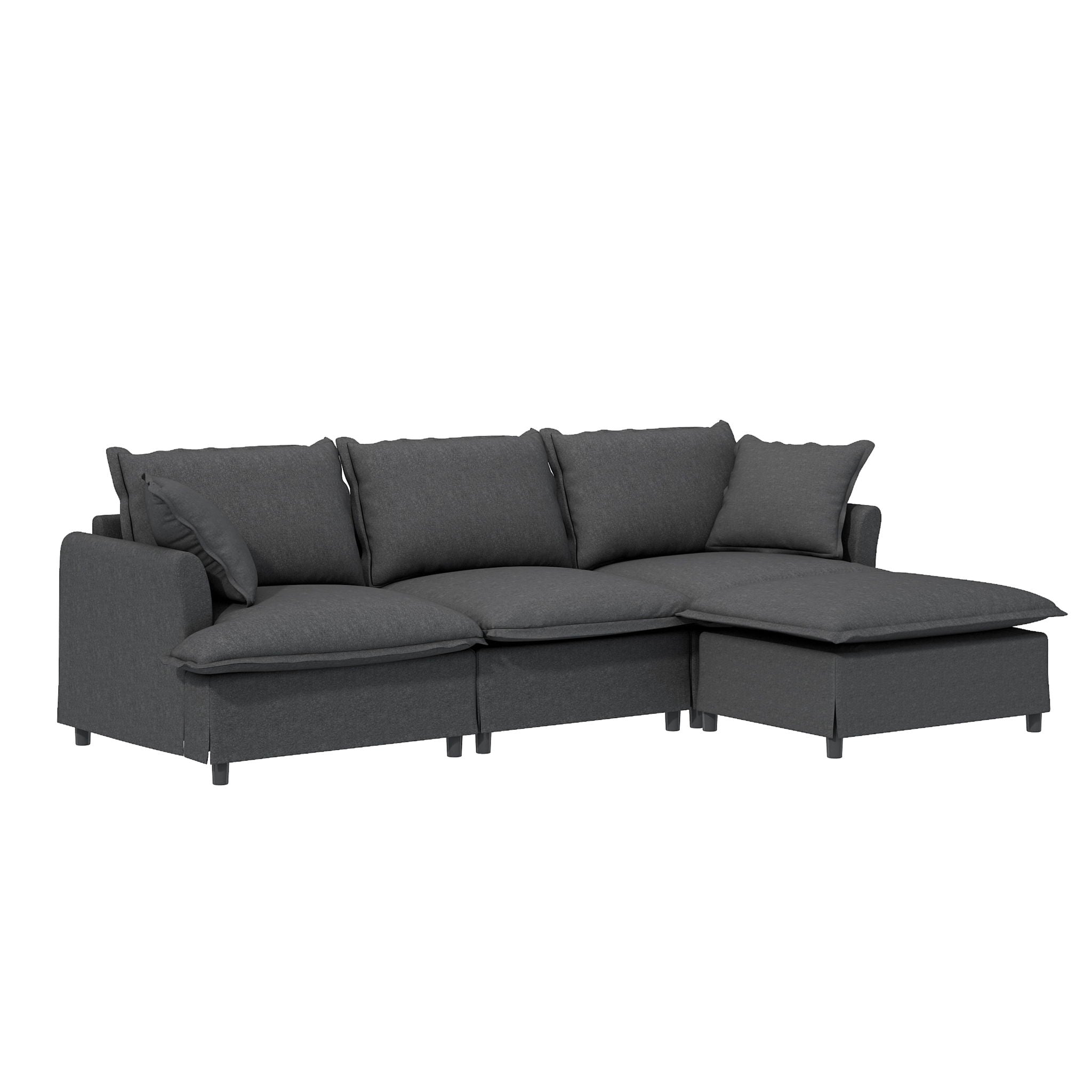 Sectional Sofa With Ottoman Cloud Couch Set With Throw Pillows, Free Combination