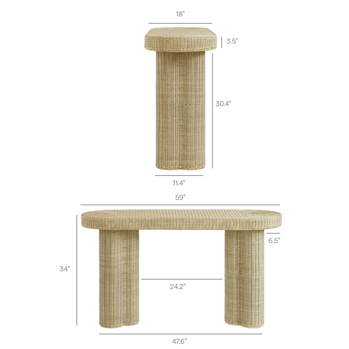Sarova 59 Inch Natural Rattan Oval Console Table by Modway