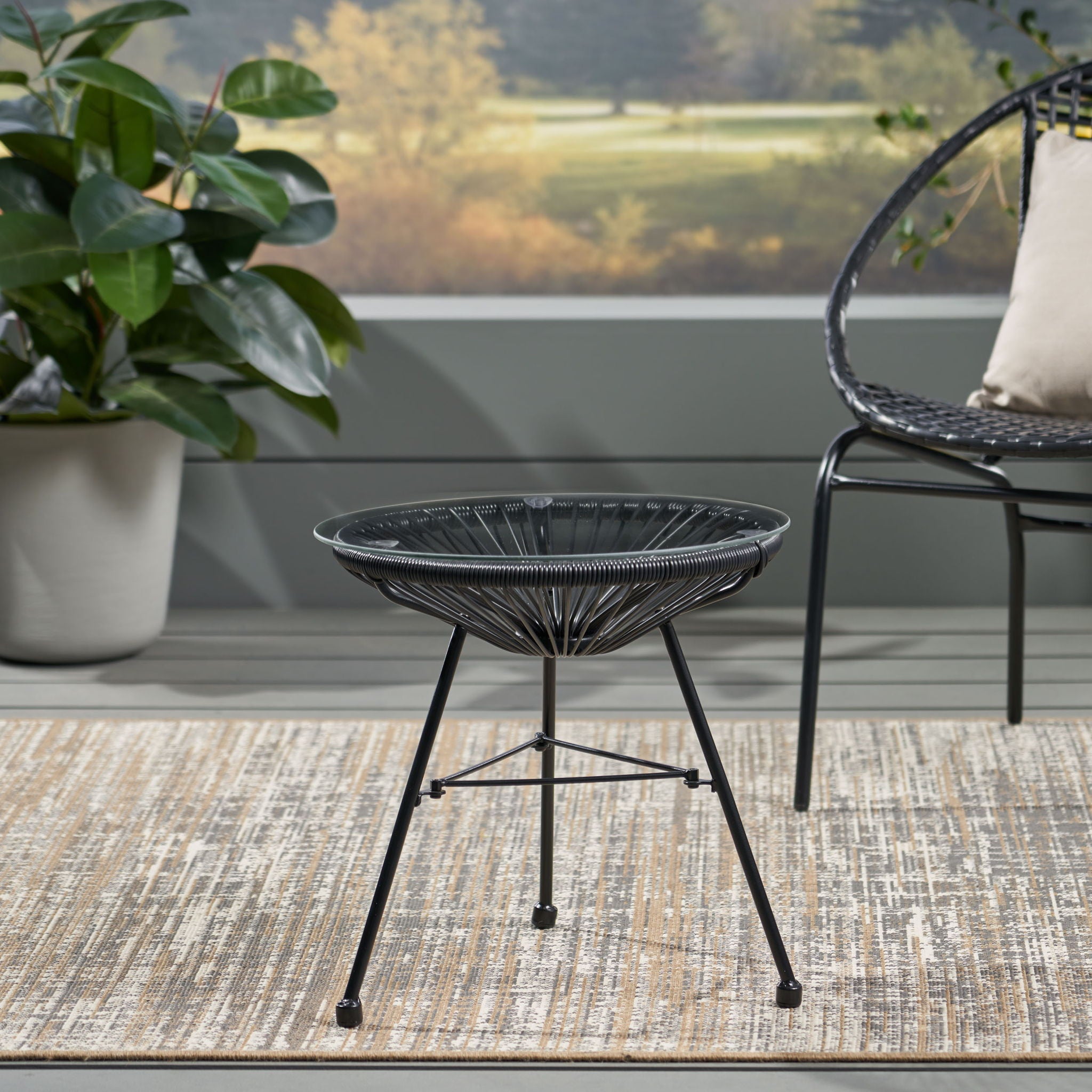 Nusa - Modern Rattan Side Table With Tempered Glass Top