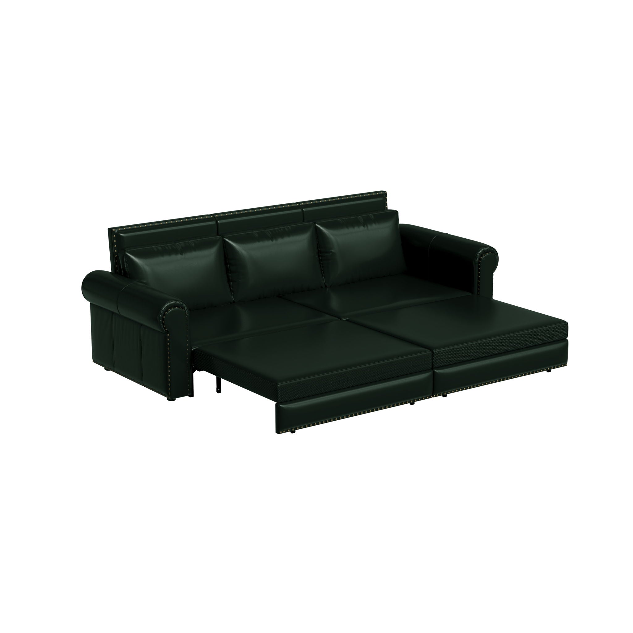 3 In 1 Convertible Sleeper Sofa With Nailhead Trim & Rolled Arm