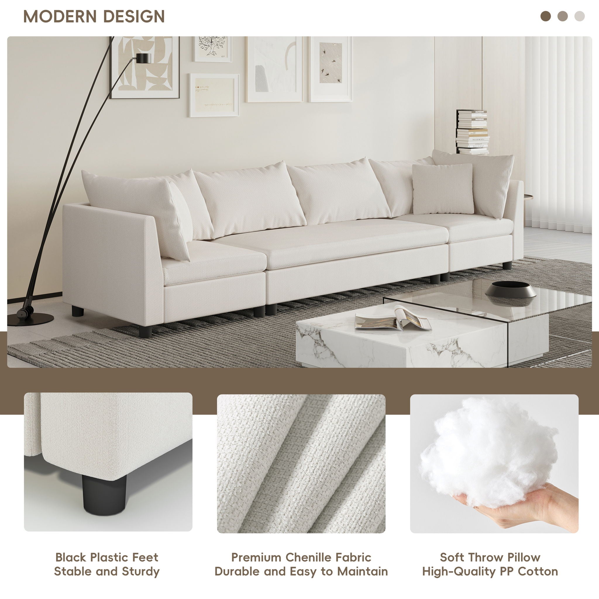 Modern Modular Sectional Oversized Couch Set With Pillows, Minimalist Style Wide Seat Comfy Sofa