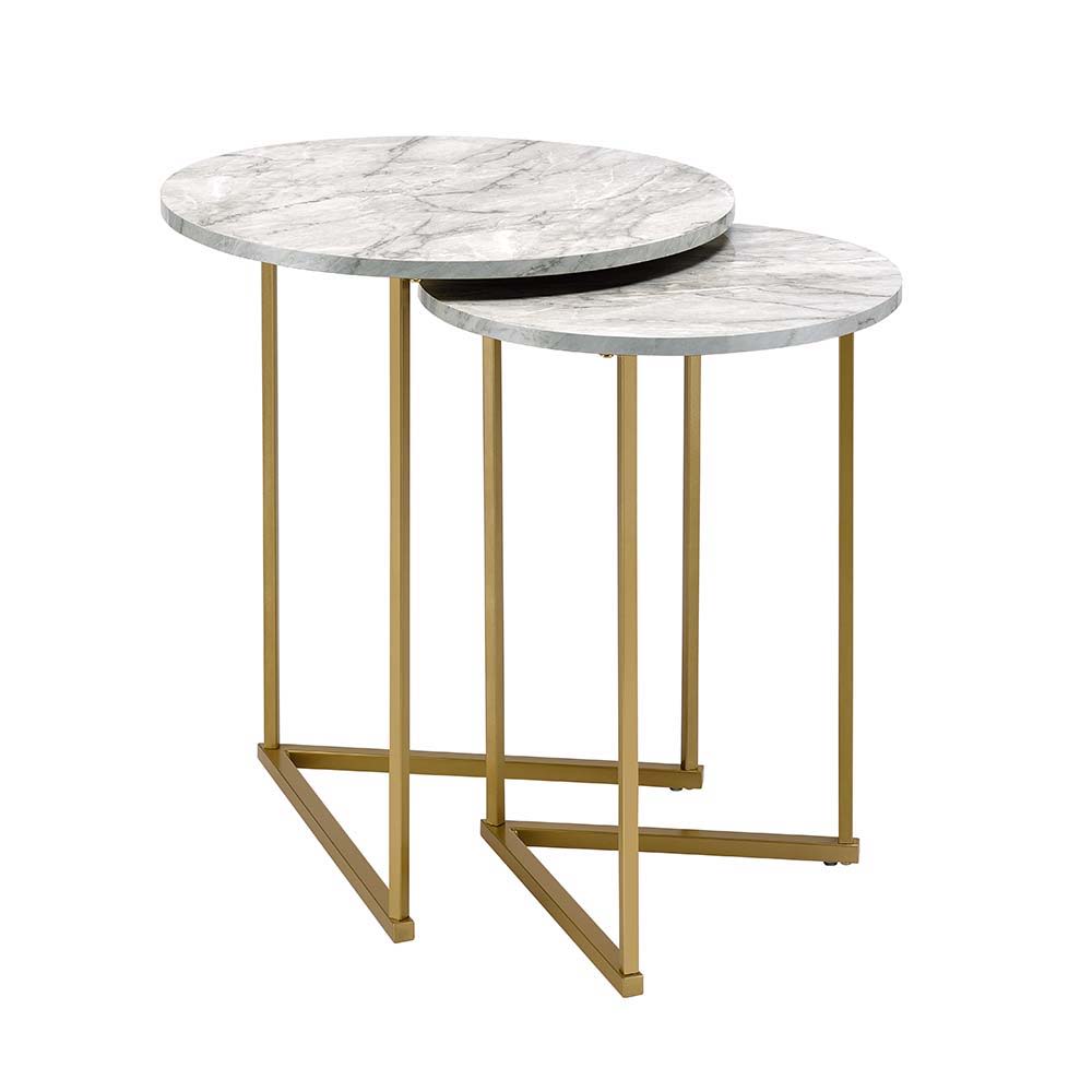ACME Garo - Accent Table - Faux Marble & Gold Finish - 24" | Meri Furniture