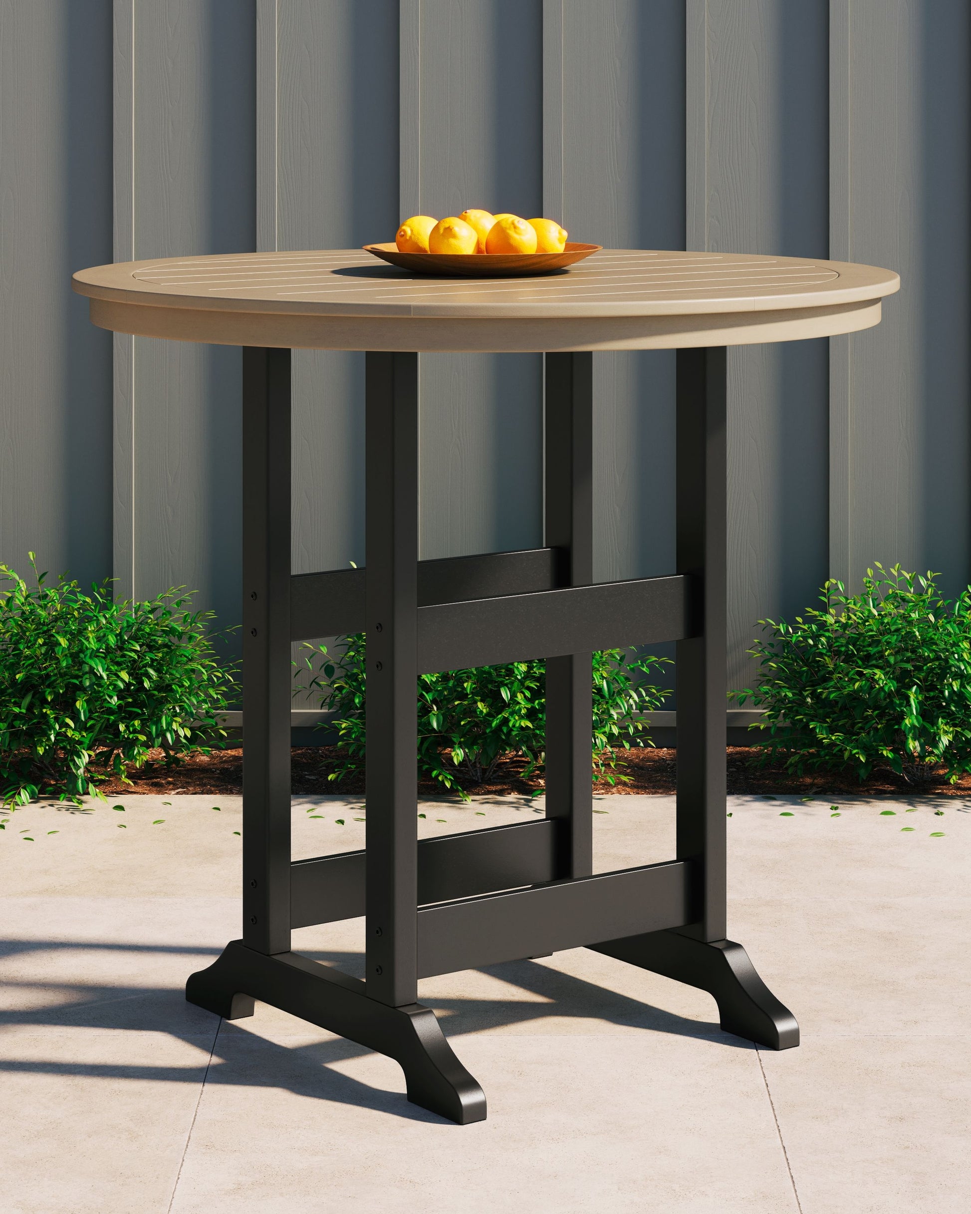 Signature Design by Ashley® Fairen Trail - Black / Driftwood - Round Bar Table W/Umb Opt | Meri Furniture