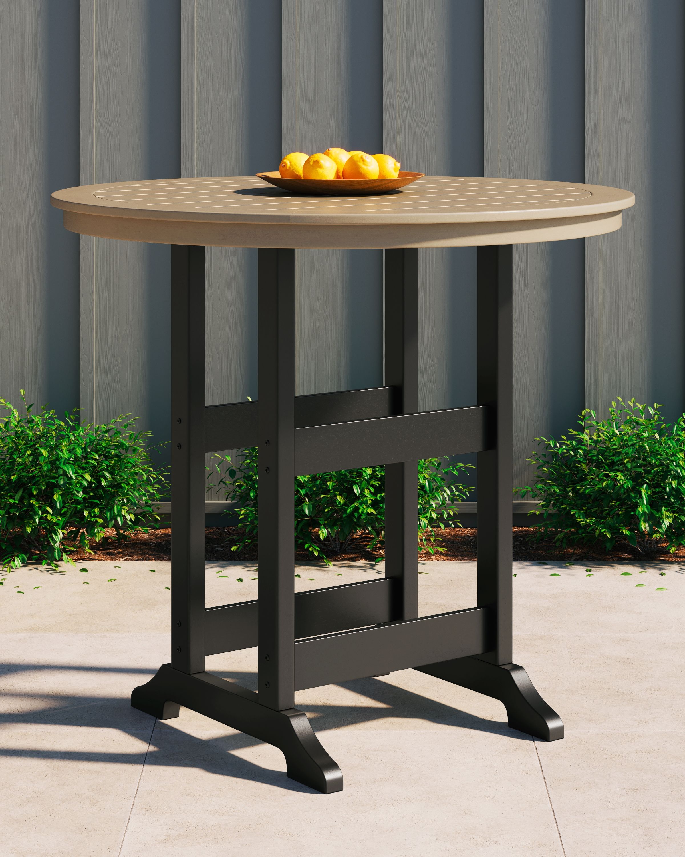 Signature Design by Ashley® Fairen Trail - Black / Driftwood - Round Bar Table W/Umb Opt | Meri Furniture