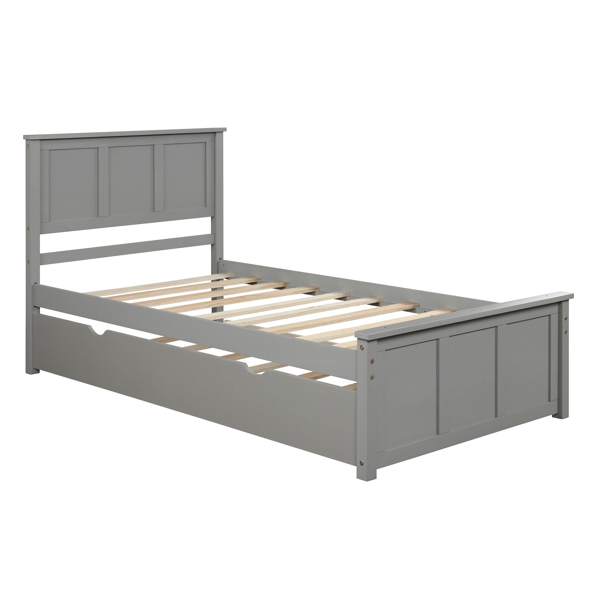 Platform Bed With Twin Trundle And Frame, Twin Size - Gray