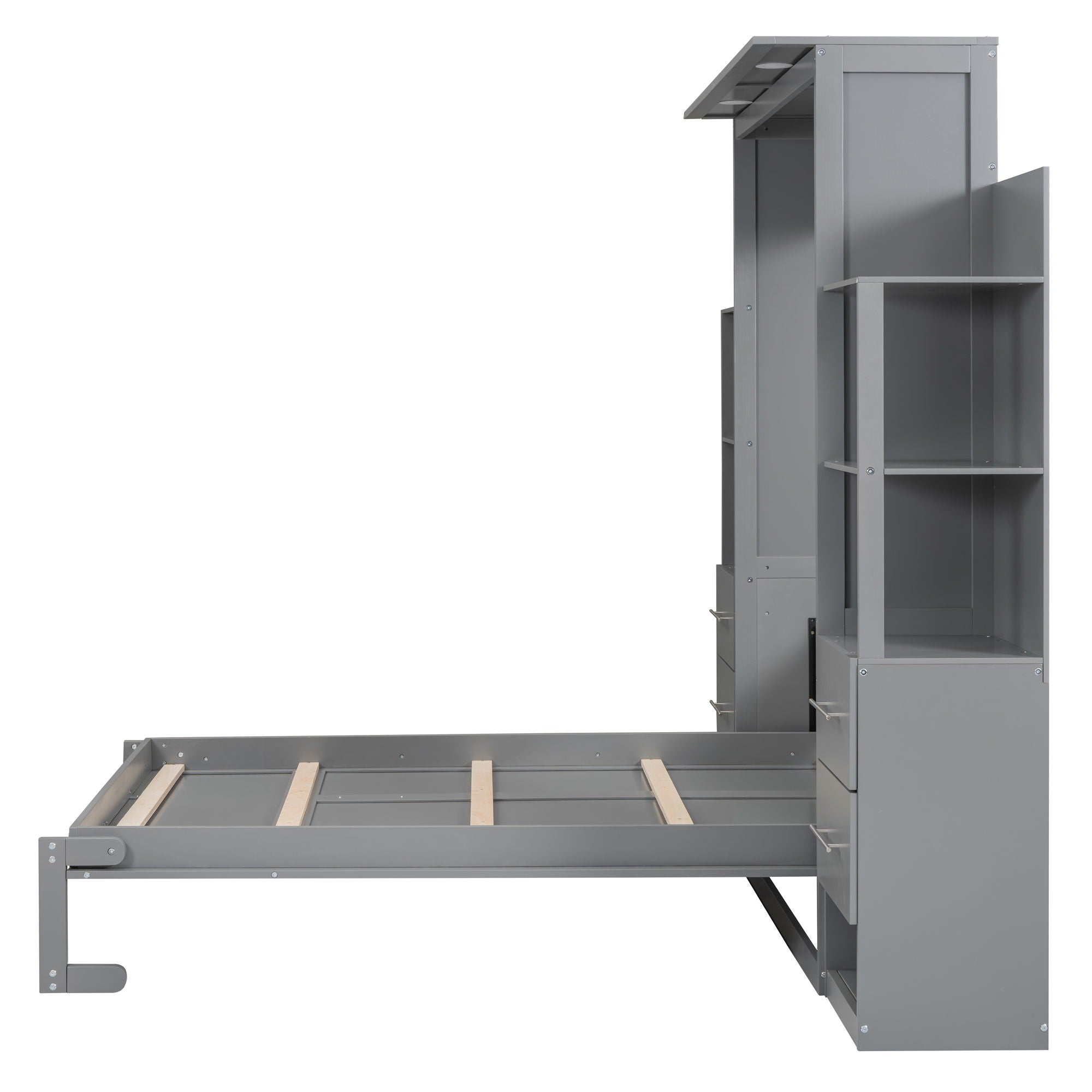 Murphy Wall Bed With LED Lights, Shelves And Drawers