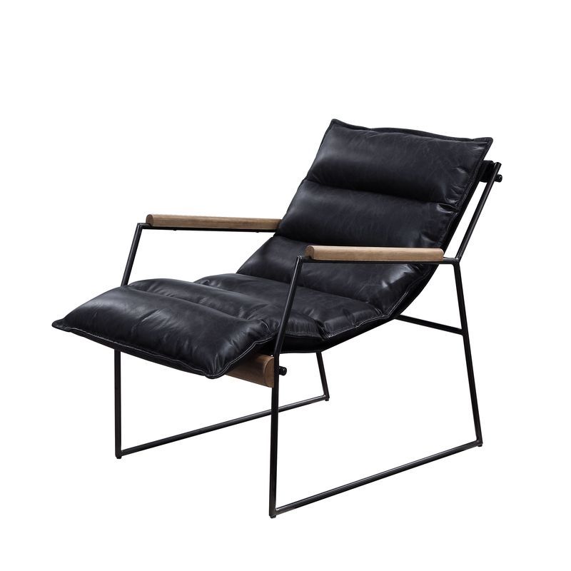 ACME Luberzo - Accent Chair - Distress Espresso Top Grain Leather & Matt Iron Finish | Meri Furniture