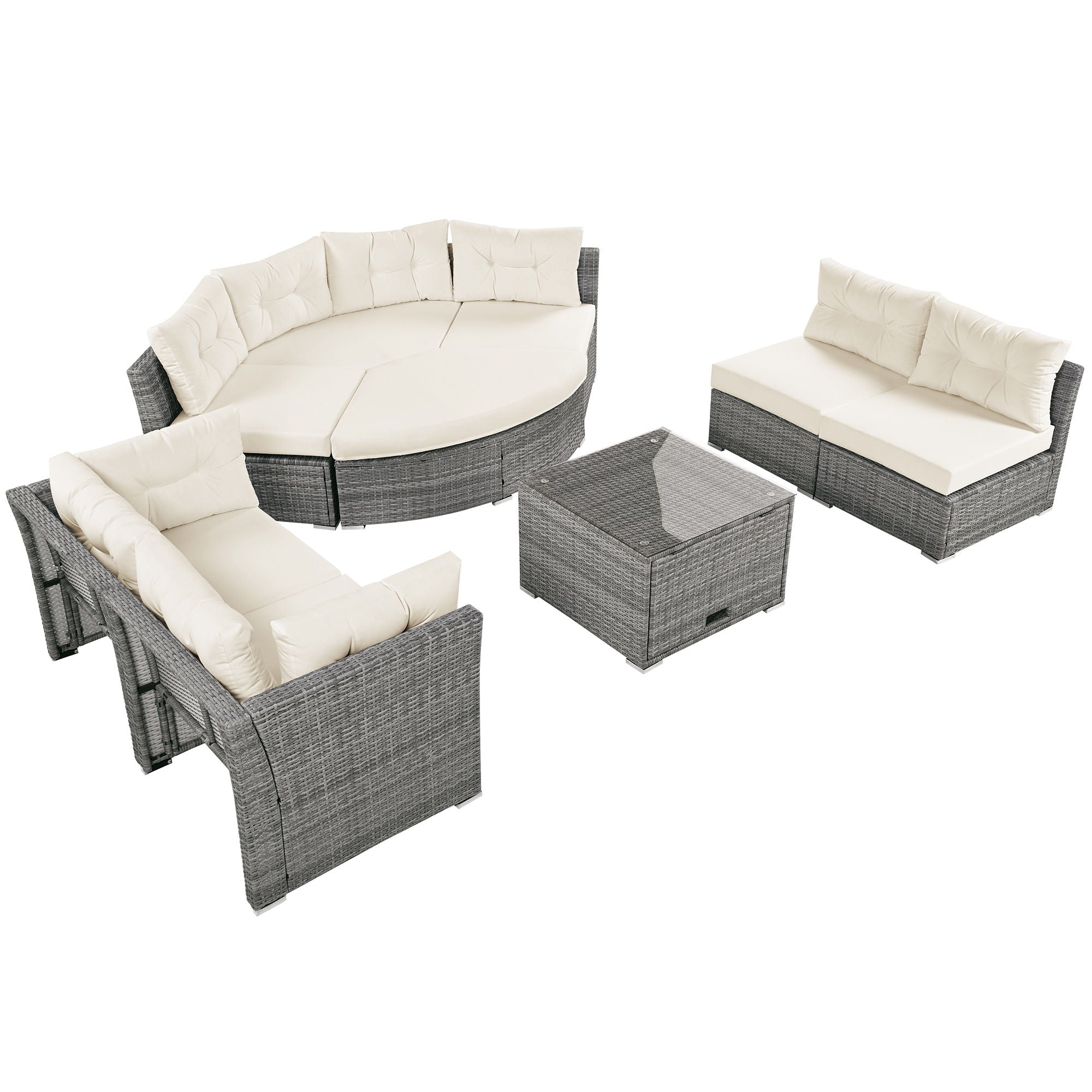 Patio Furniture Set Outdoor Daybed Rattan Sectional With Cushions And Center Table