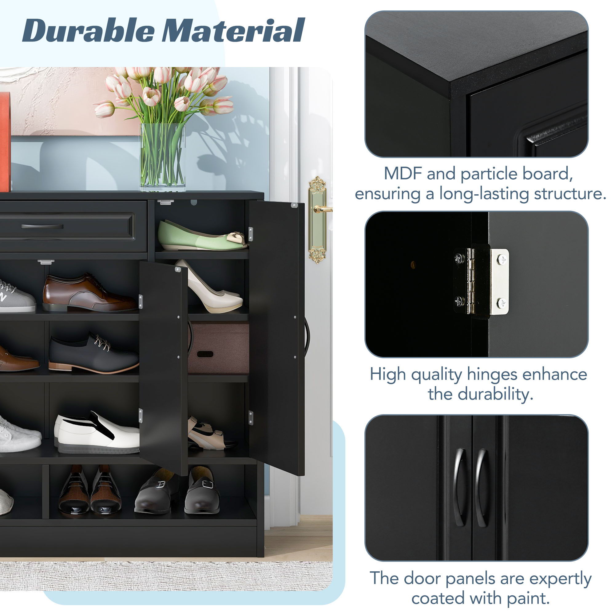 Sleek And Modern Shoe Cabinet With Adjustable Shelves, Space Saving Design