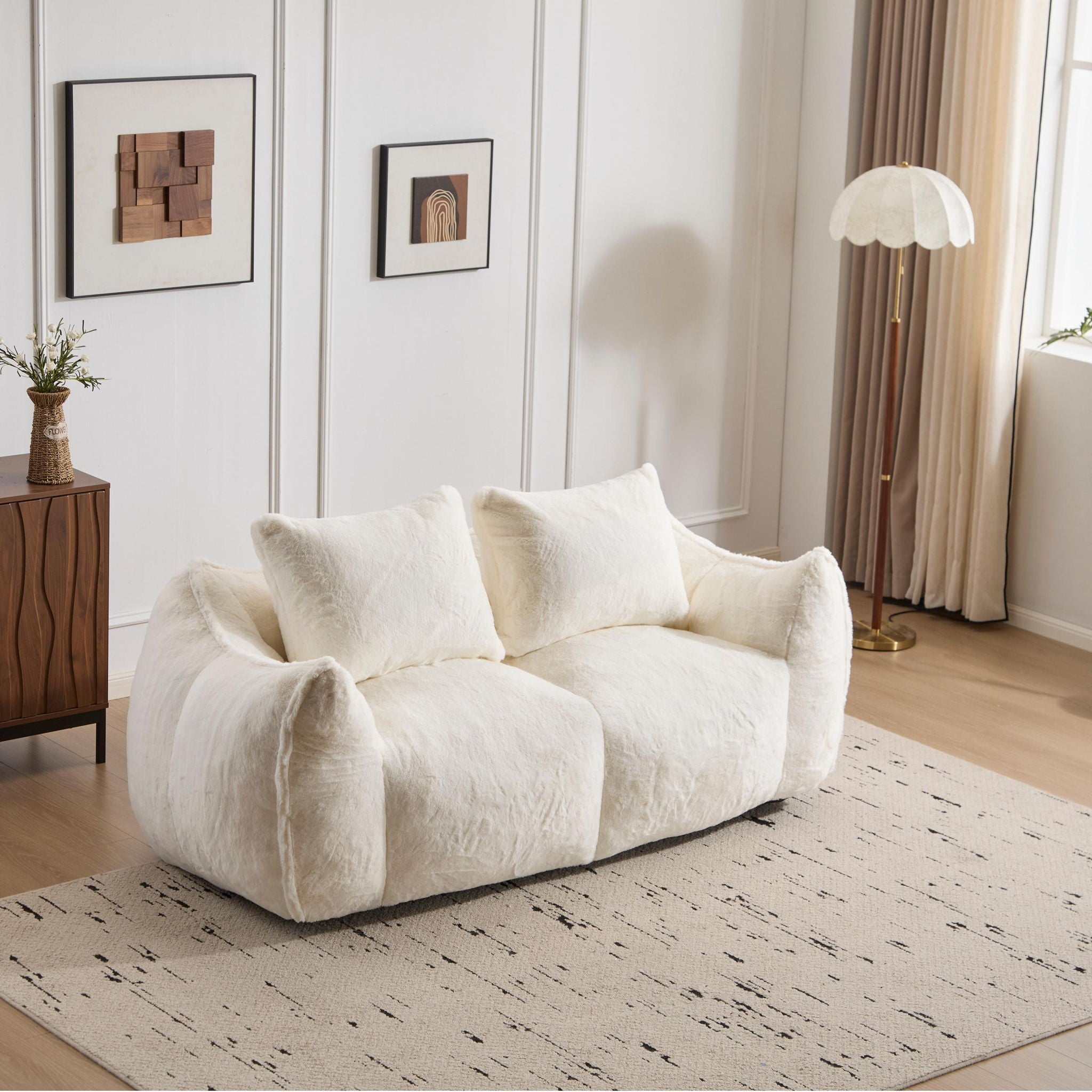 Giant Bean Bag Couch, Ultra Soft Fluffy Loveseat For Living Room