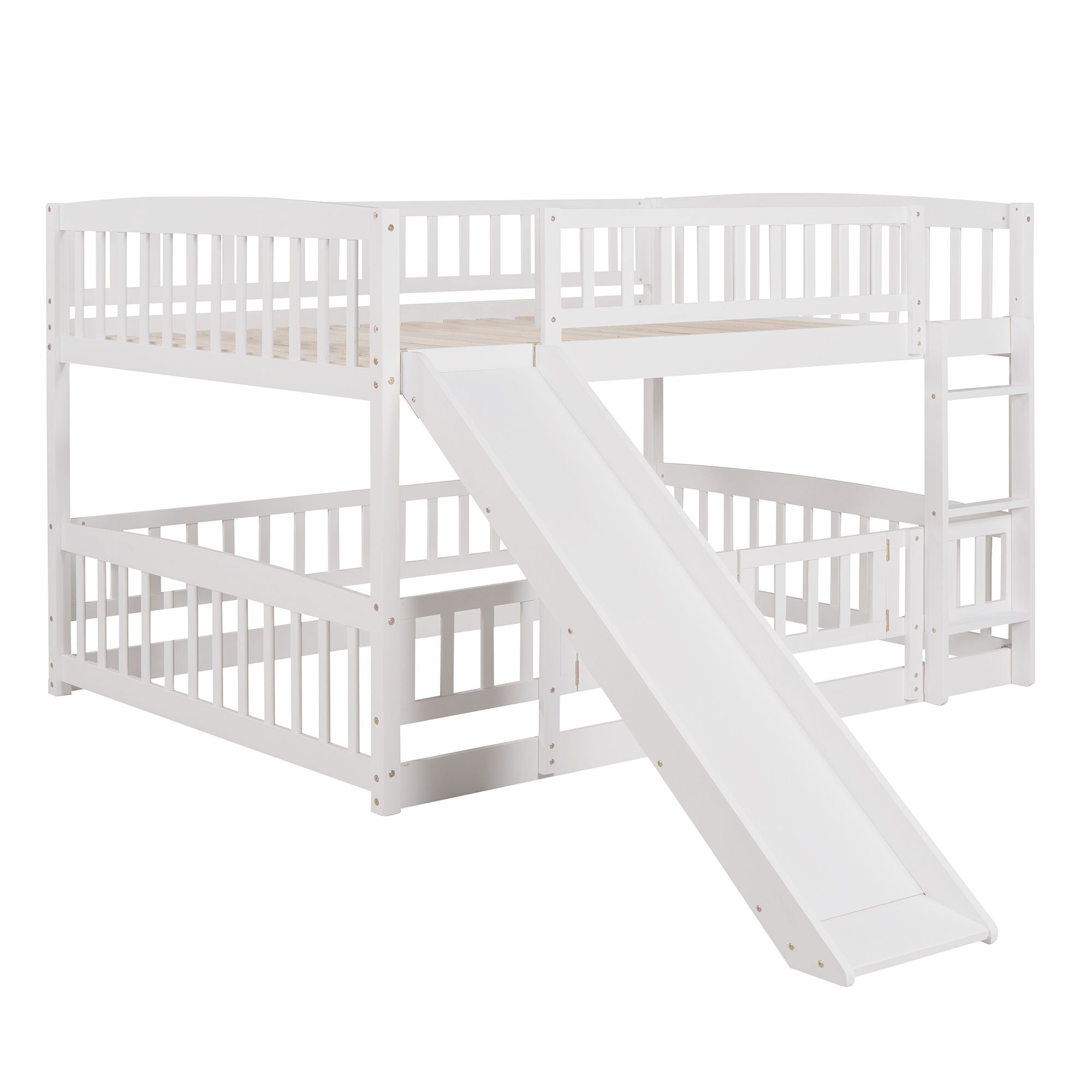 Low Bunk Bed With Slide, Fence And Ladder