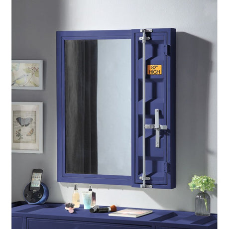 Mirror 5mm • Storage: 1 Door, Full-Length Container Lock • Shape: Rectangular • Orientation: Vertical (Portrait) • Metal Frame: Recessed Panels (Cargo Container Panels), Iron Plate (20 x 70mm), MDF