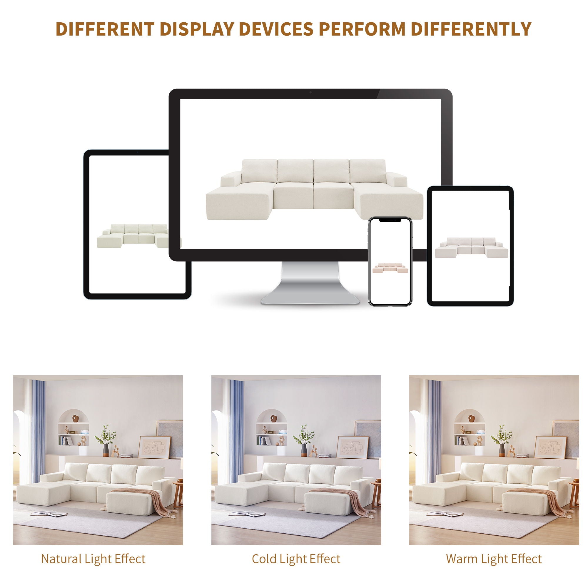 Modular U Shaped Sectional With Ottomans, Luxury Cloud Floor Couch With Deep Seat Fully Compressed Upholstered Sofa