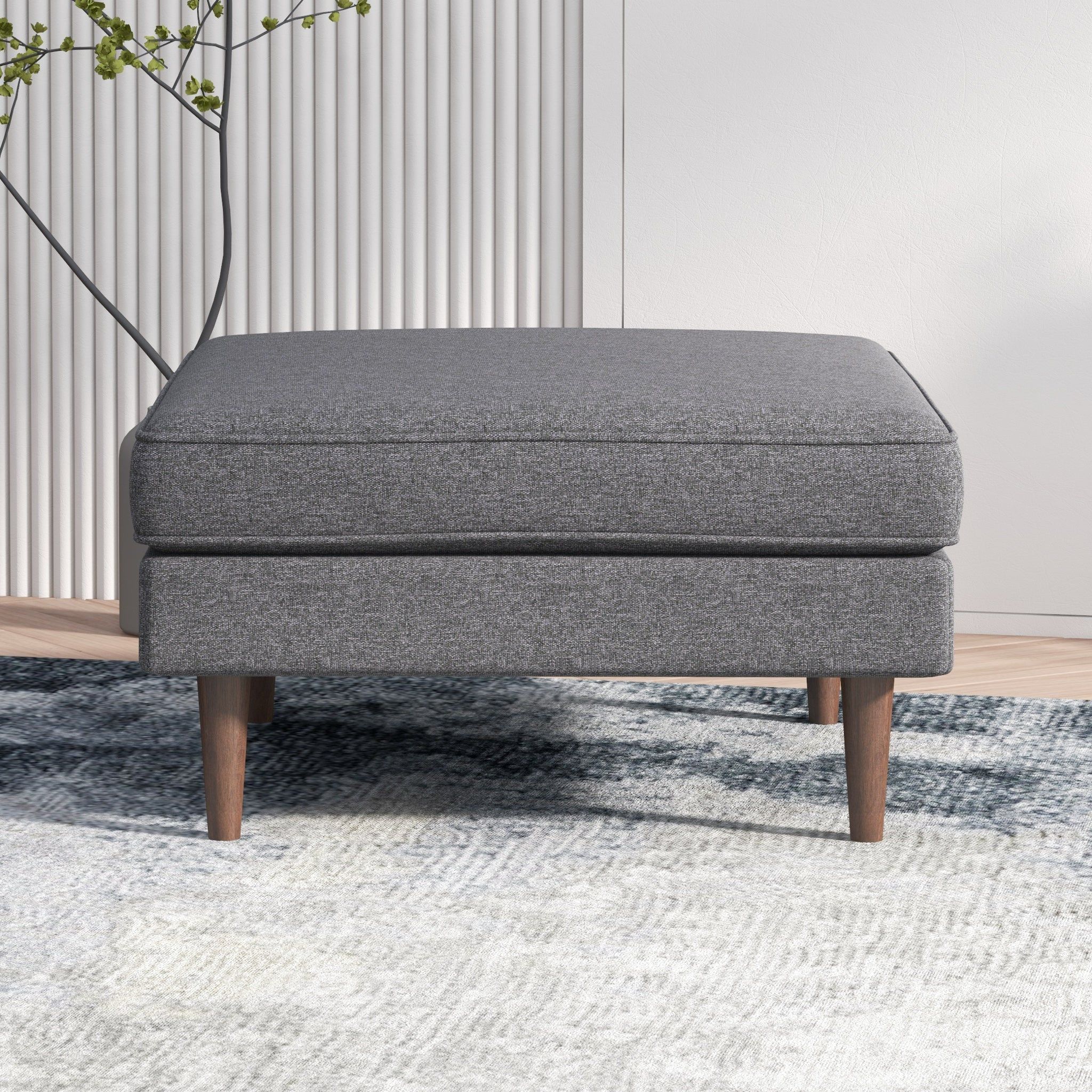 Amber - Square Upholstered Ottoman Linen