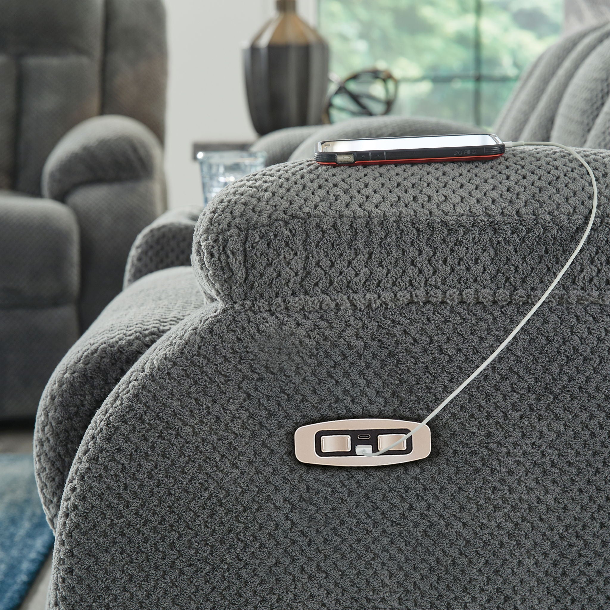 Observation - Double Reclining Power Loveseat With Console - Steel