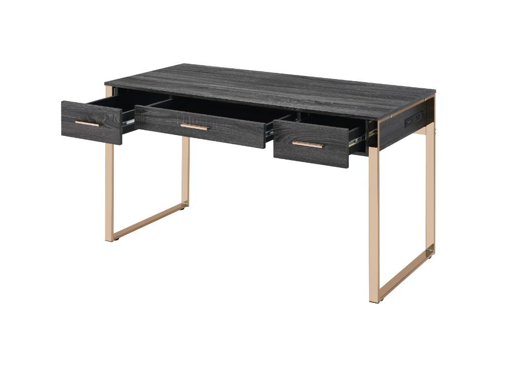 ACME Perle - Writing Desk - Champagne Gold & Black Finish | Meri Furniture