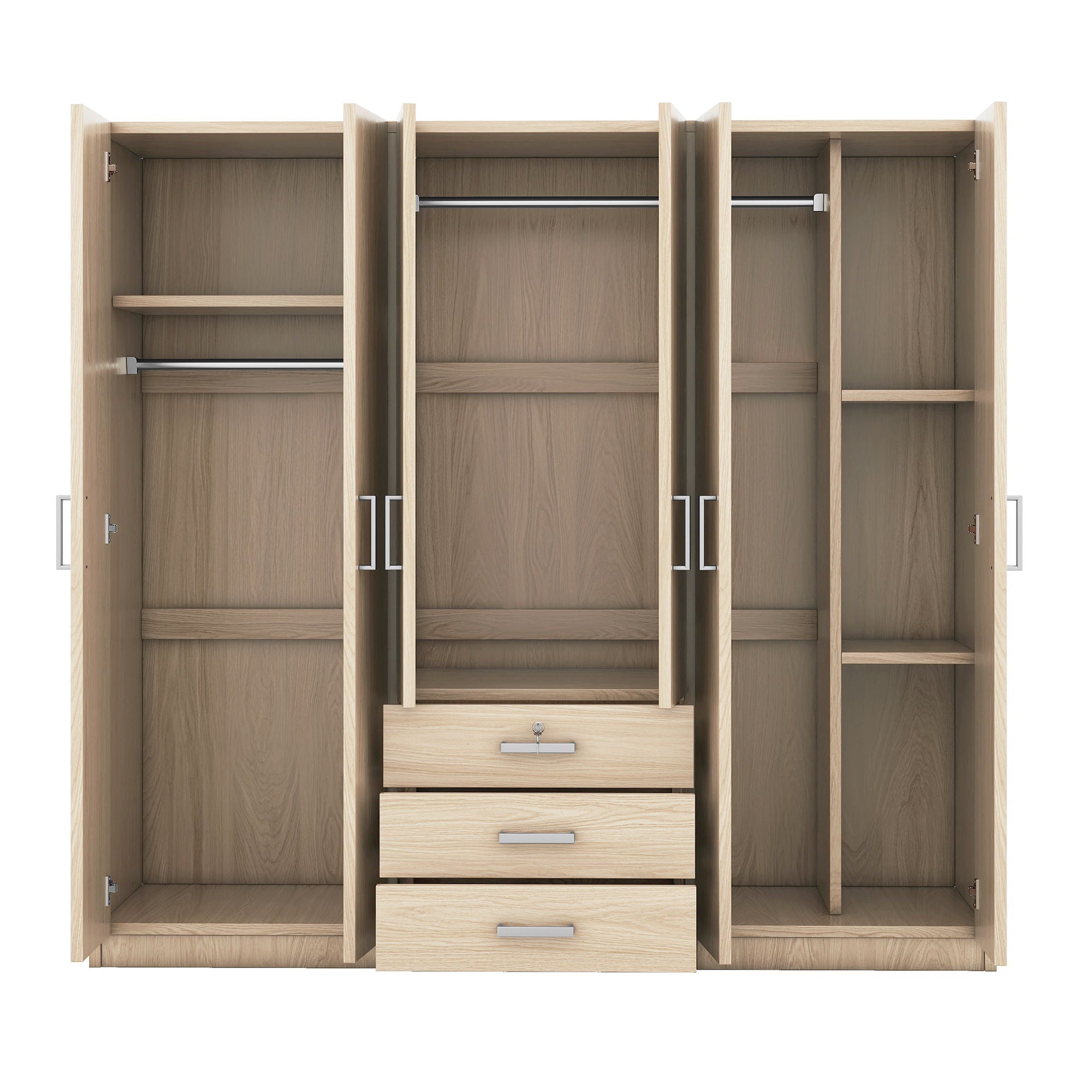 6 Doors Wardrobe Storage For Bedroom, With Big Drawers