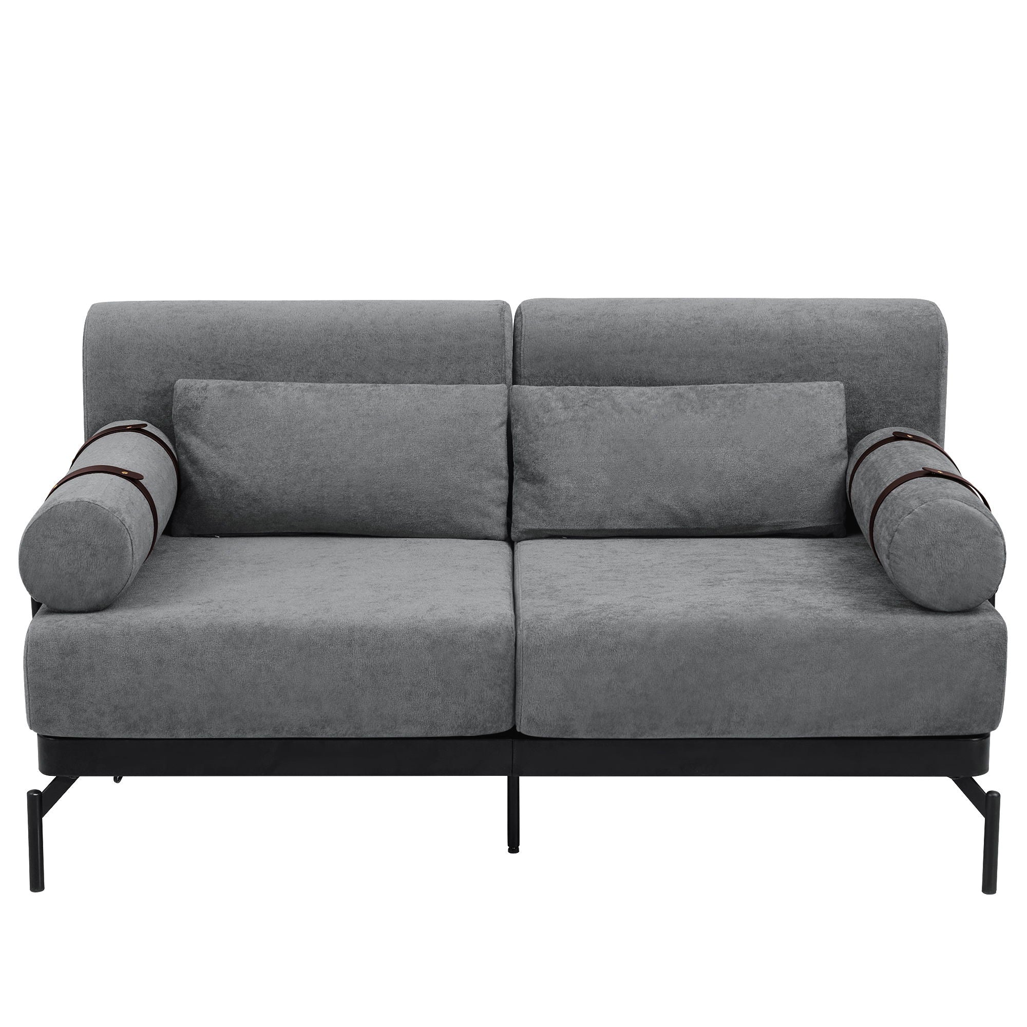 Modern Loveseat Sofa 2 Seater With USB Ports, Cylindrical Armrests