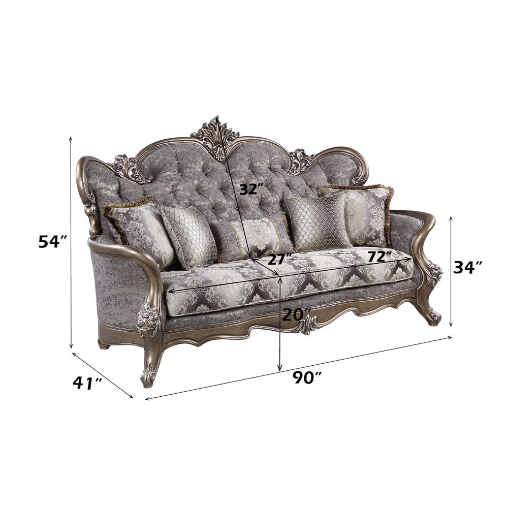 Elozzol - Sofa With 5 Pillows - Fabric & Antique Bronze