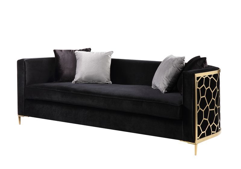 ACME Fergal - Sofa - Black Velvet & Gold Finish | Meri Furniture