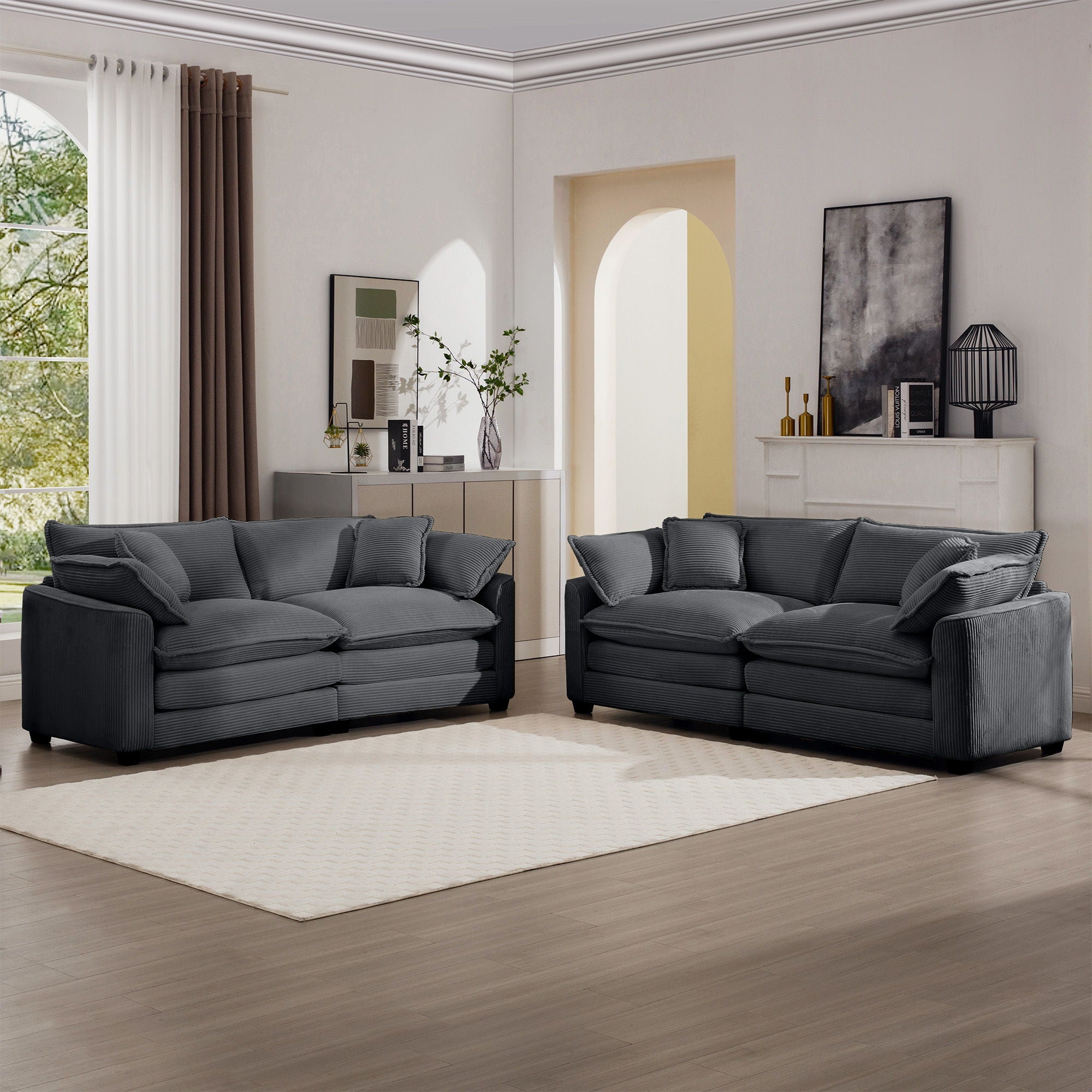 Elegant Corduroy Oversized Sectional Sofa Set With Deep Seats And Flexible Layout