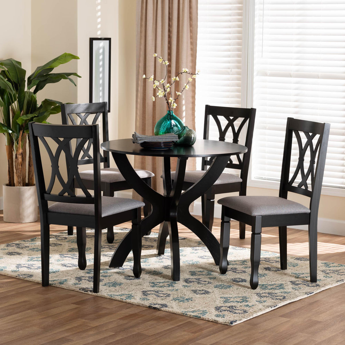 April Modern Grey Fabric and Dark Brown Finished Wood 5-Piece Dining Set