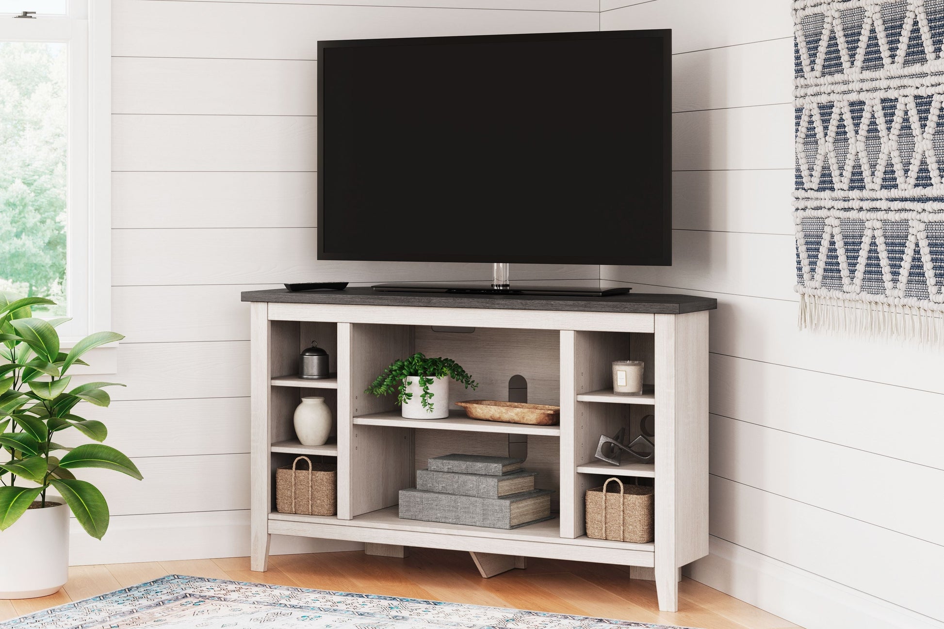 Signature Design by Ashley® Dorrinson - Two-tone - Corner TV Stand/Fireplace Opt | Meri Furniture
