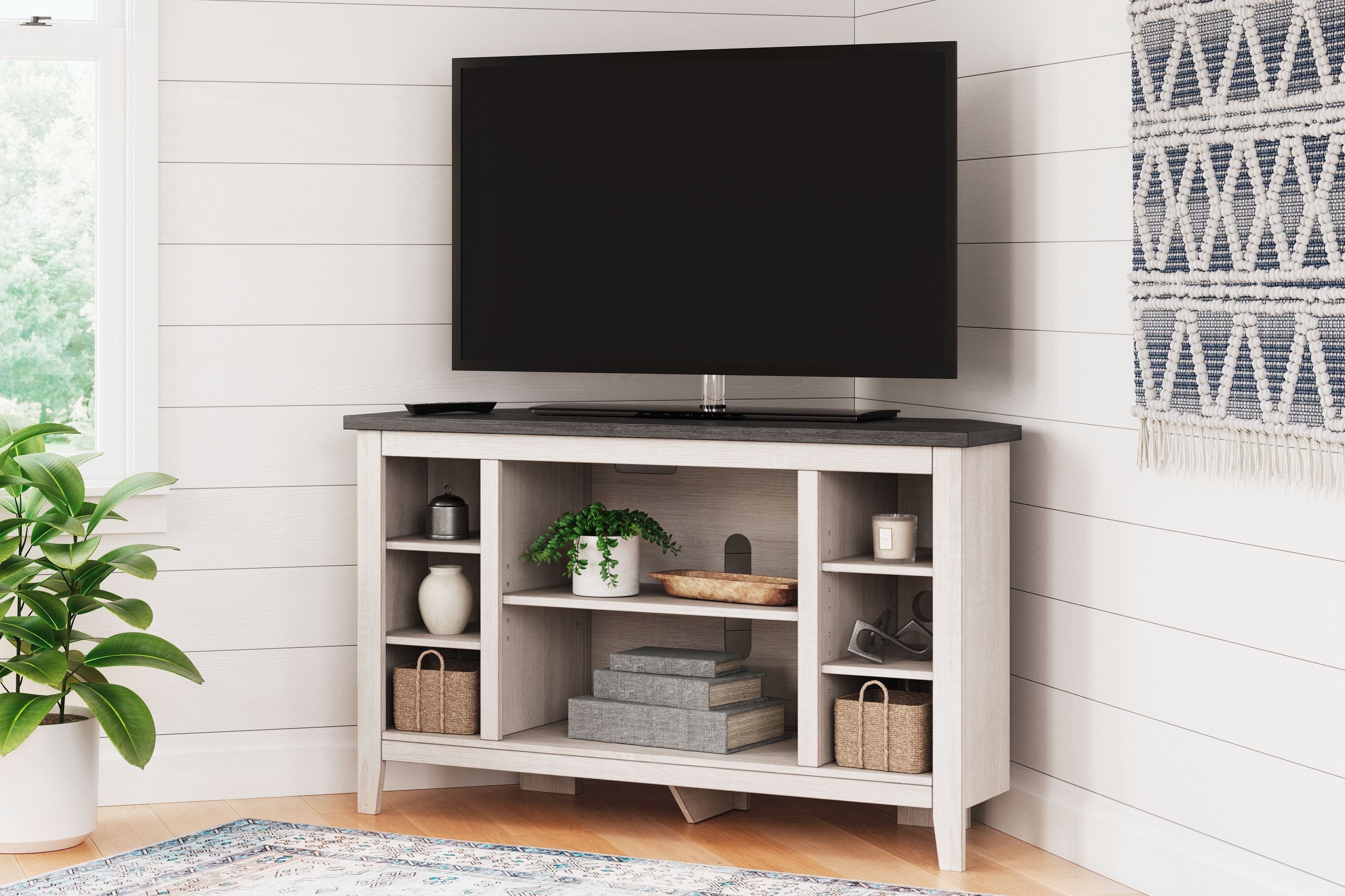Signature Design by Ashley® Dorrinson - Two-tone - Corner TV Stand/Fireplace Opt | Meri Furniture