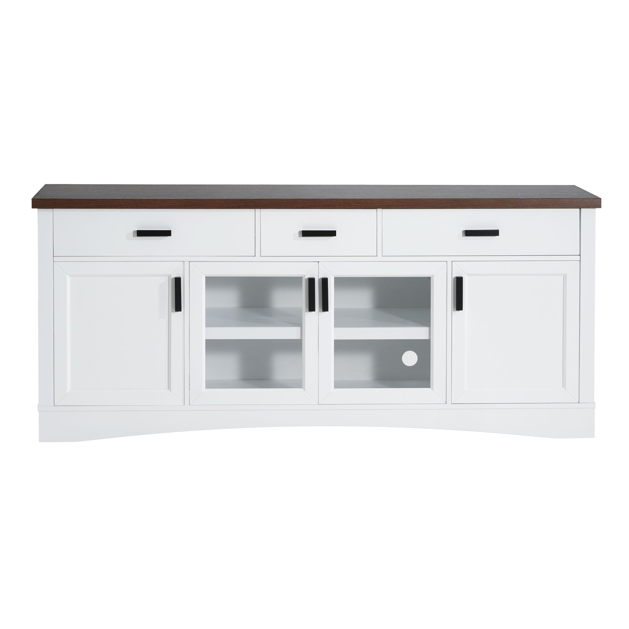 TV Console Stand, Glass Doors & Storage Drawers, Adjustable Shelves