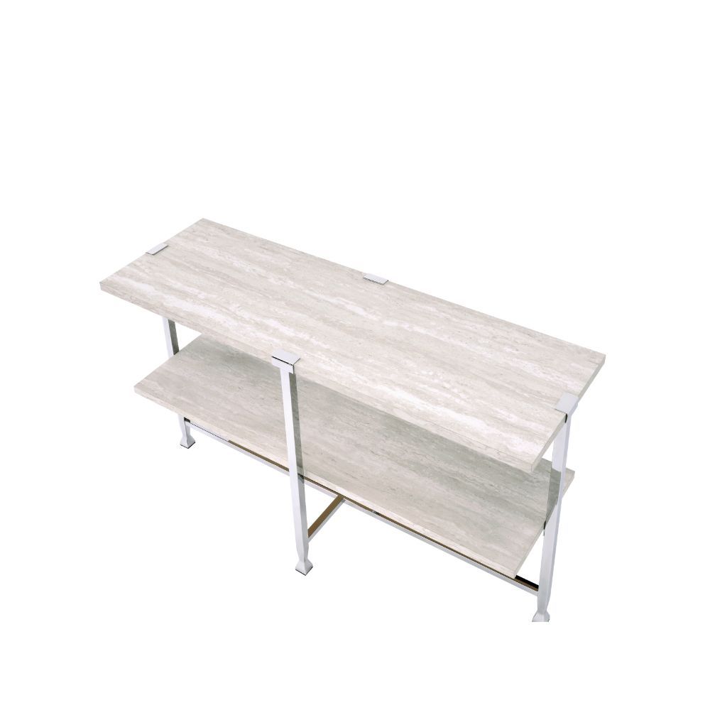 ACME Brecon - Accent Table - White Oak & Chrome | Meri Furniture