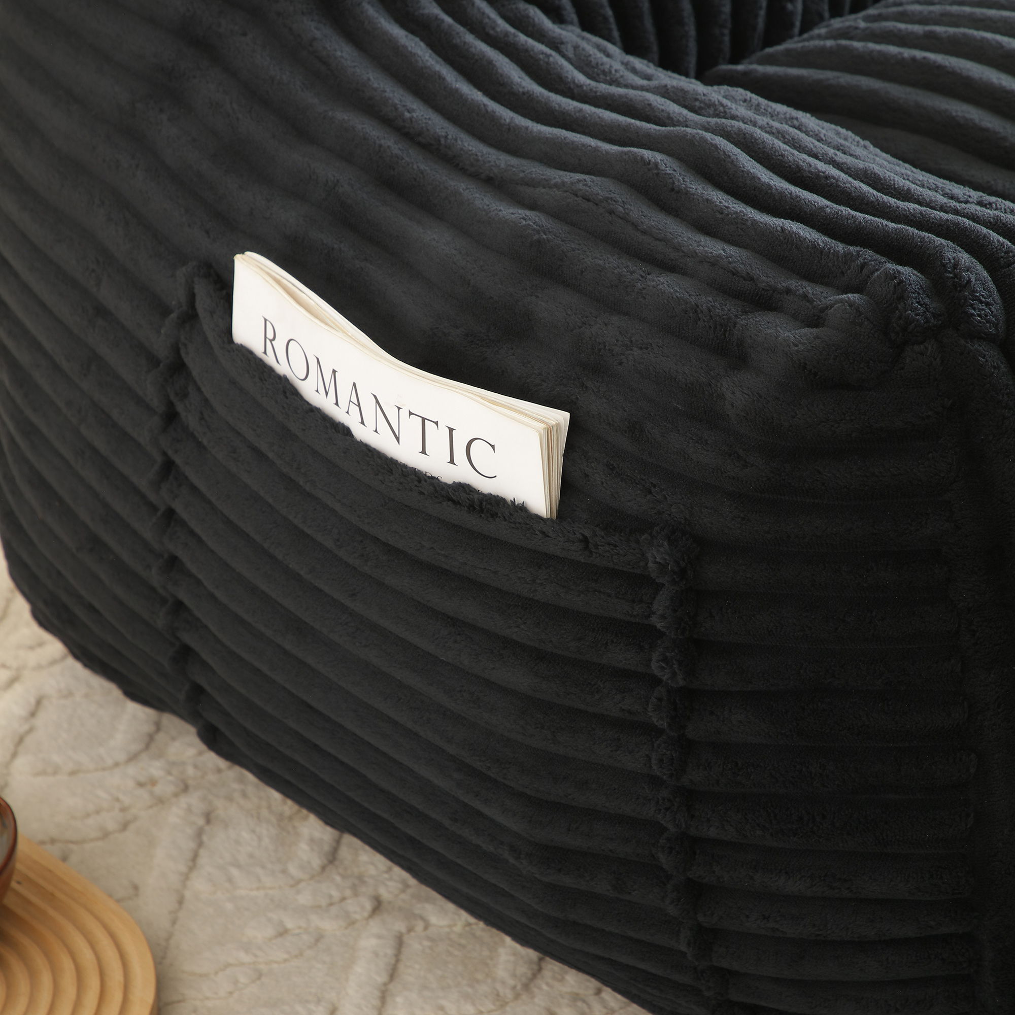 Giant Plush Bean Bag Chair With Armrests And Footstool