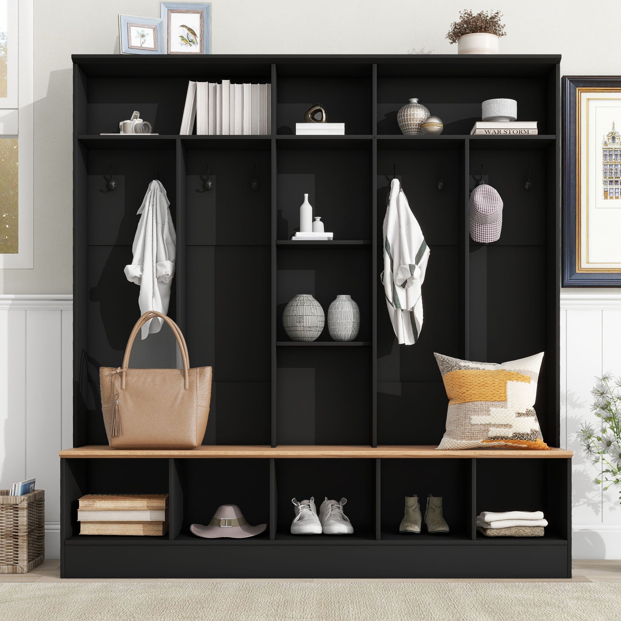 Minimalist Shoe Cabinet With Cube Storage & Shelves