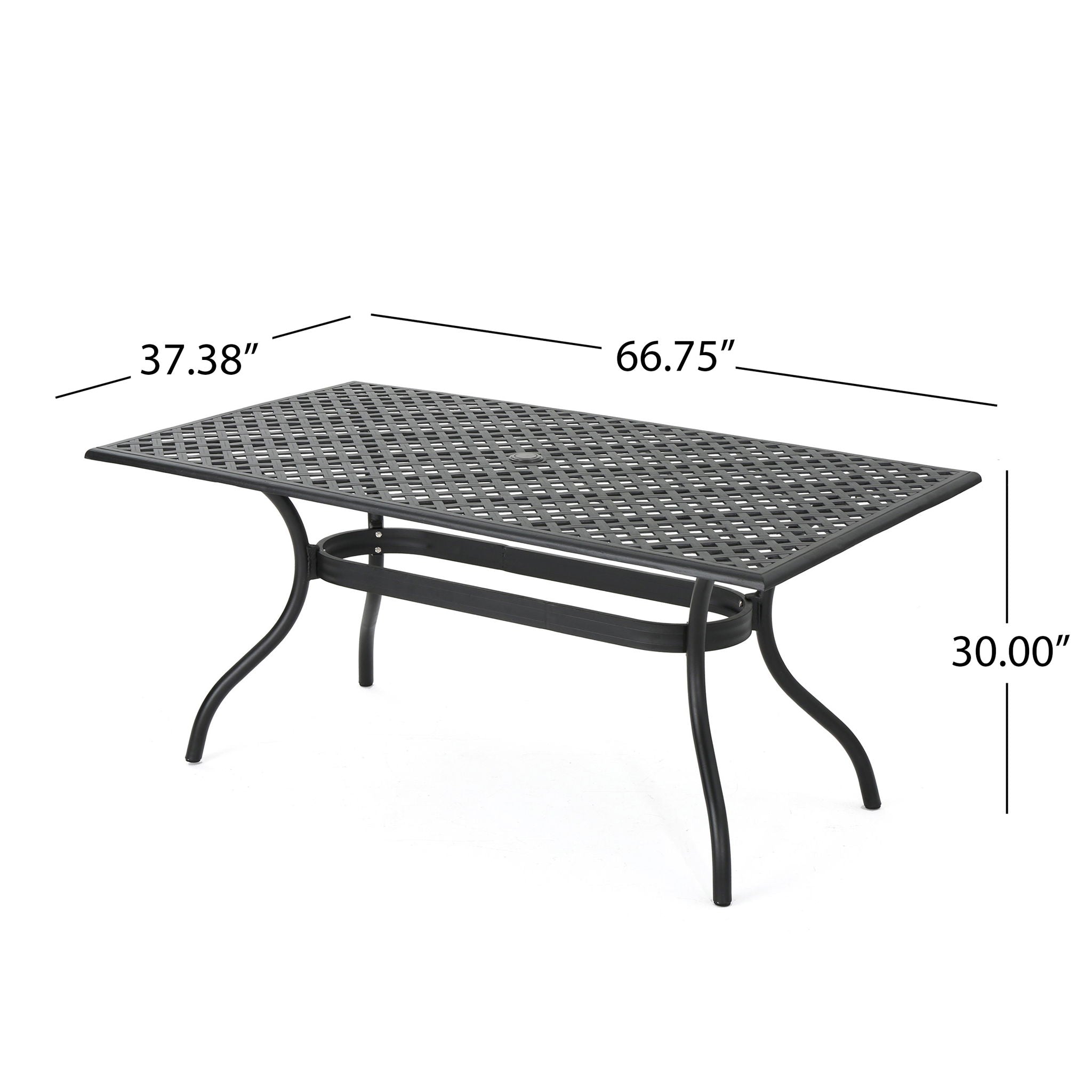 Outdoor Aluminum Dining Table With Lattice Design And Center Umbrella Hole - Black
