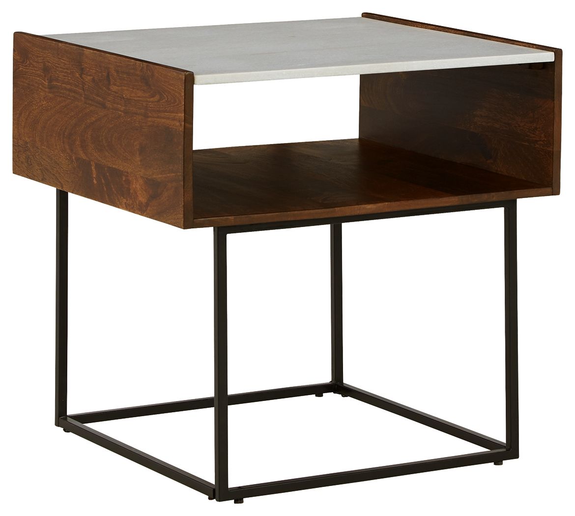 Ashley Furniture Rusitori - Brown / Beige / White - Rectangular End Table | Meri Furniture