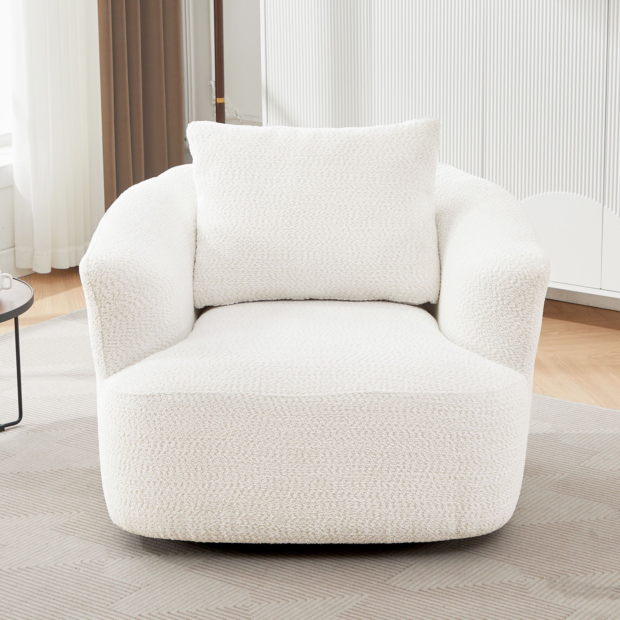360° Swivel Barrel Sofa Chair With Throw Pillow, Chenille Upholstered Accent Chair