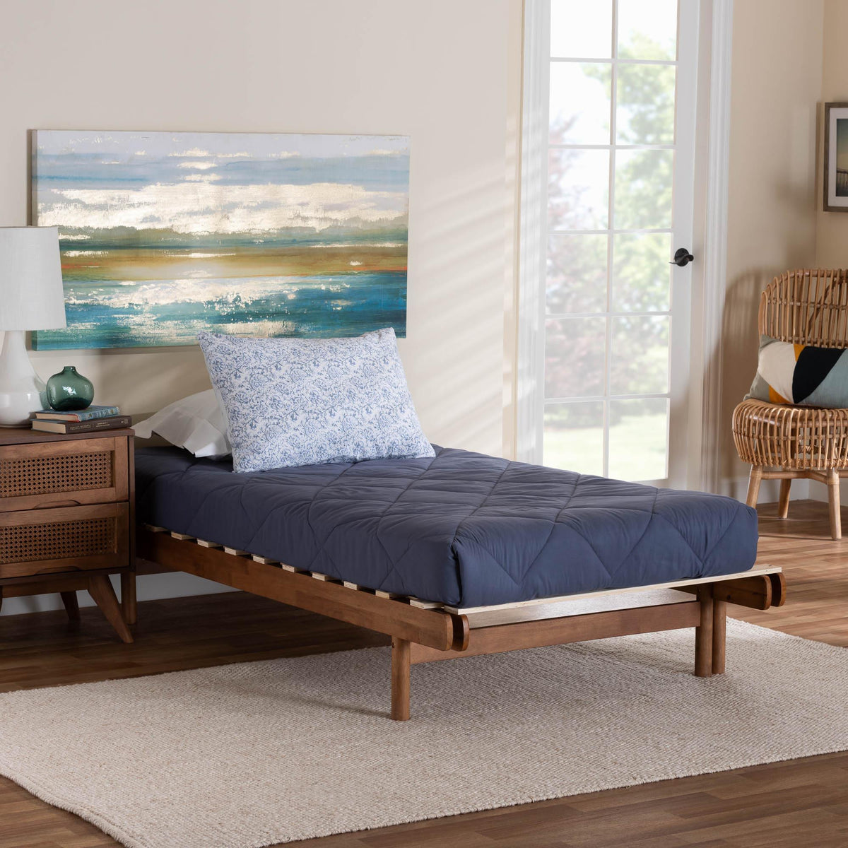 Bolivia Mid-Century Modern Walnut Brown Wood Expandable Twin to King Bed Frame