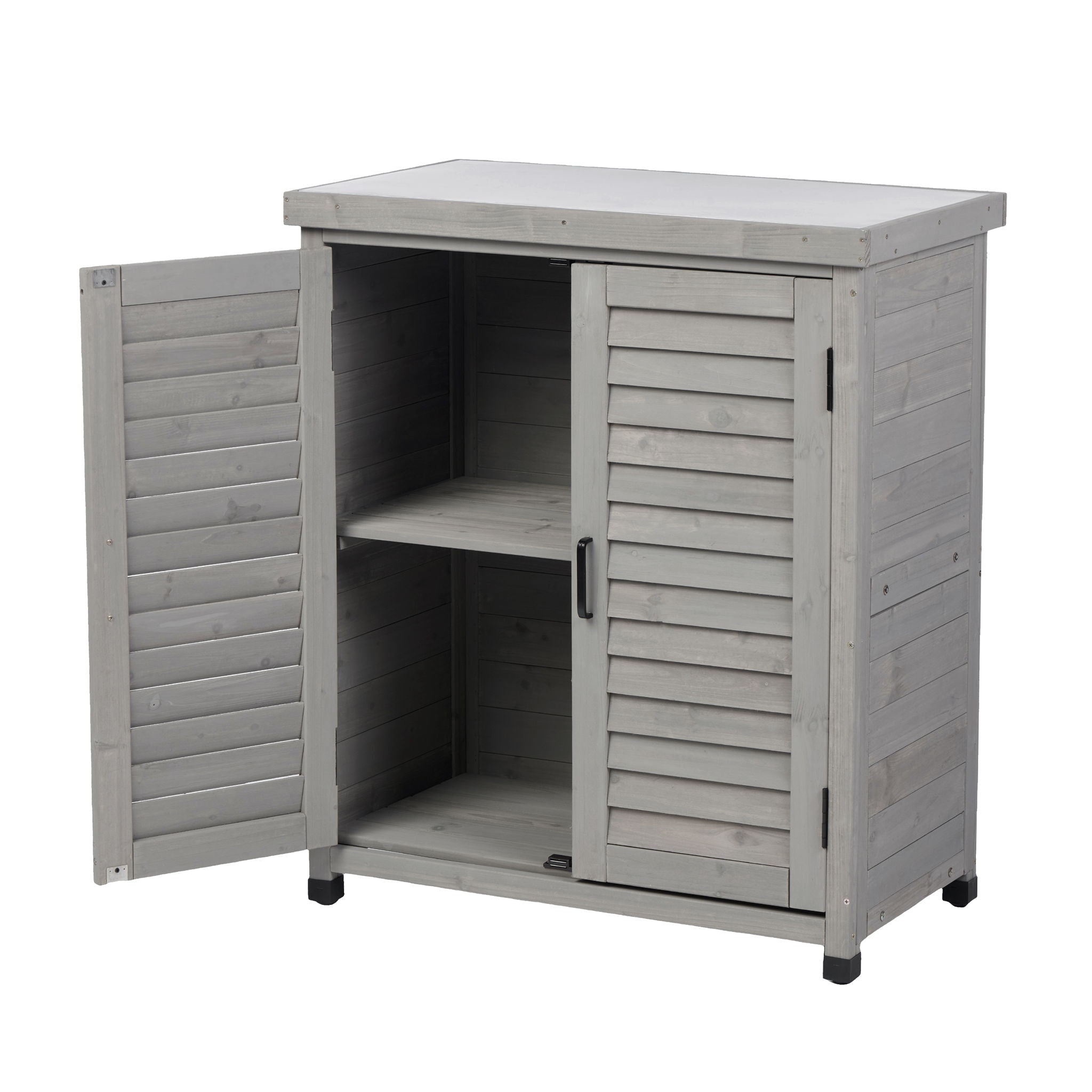 Potting Bench With Storage Cabinet And Metal Table Top For Outdoor