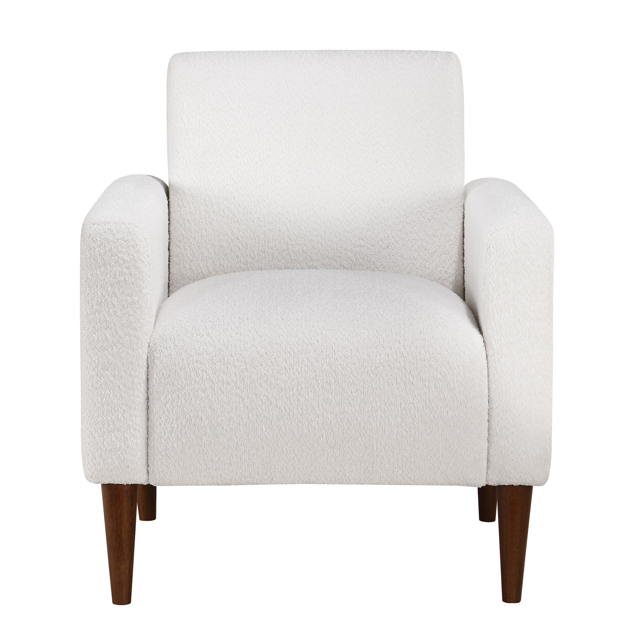 Caius - Modern Arm Chair With Boucle And Wooden Legs - White