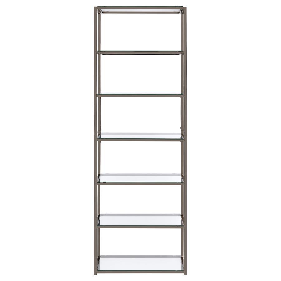 Coaster Fine Furniture Kate - 5-Shelf Glass Bookshelf - Black Nickel | Meri Furniture