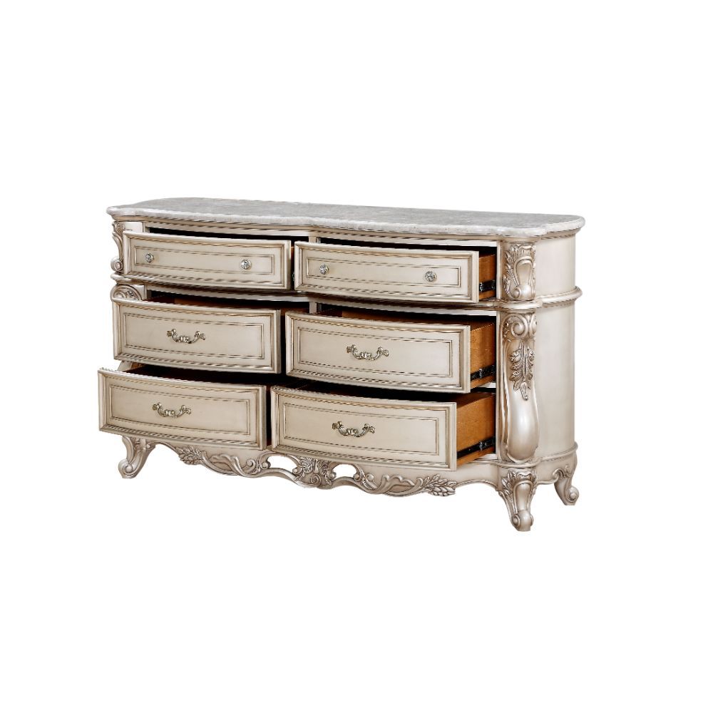 ACME Gorsedd - Dresser - Marble & Antique White | Meri Furniture