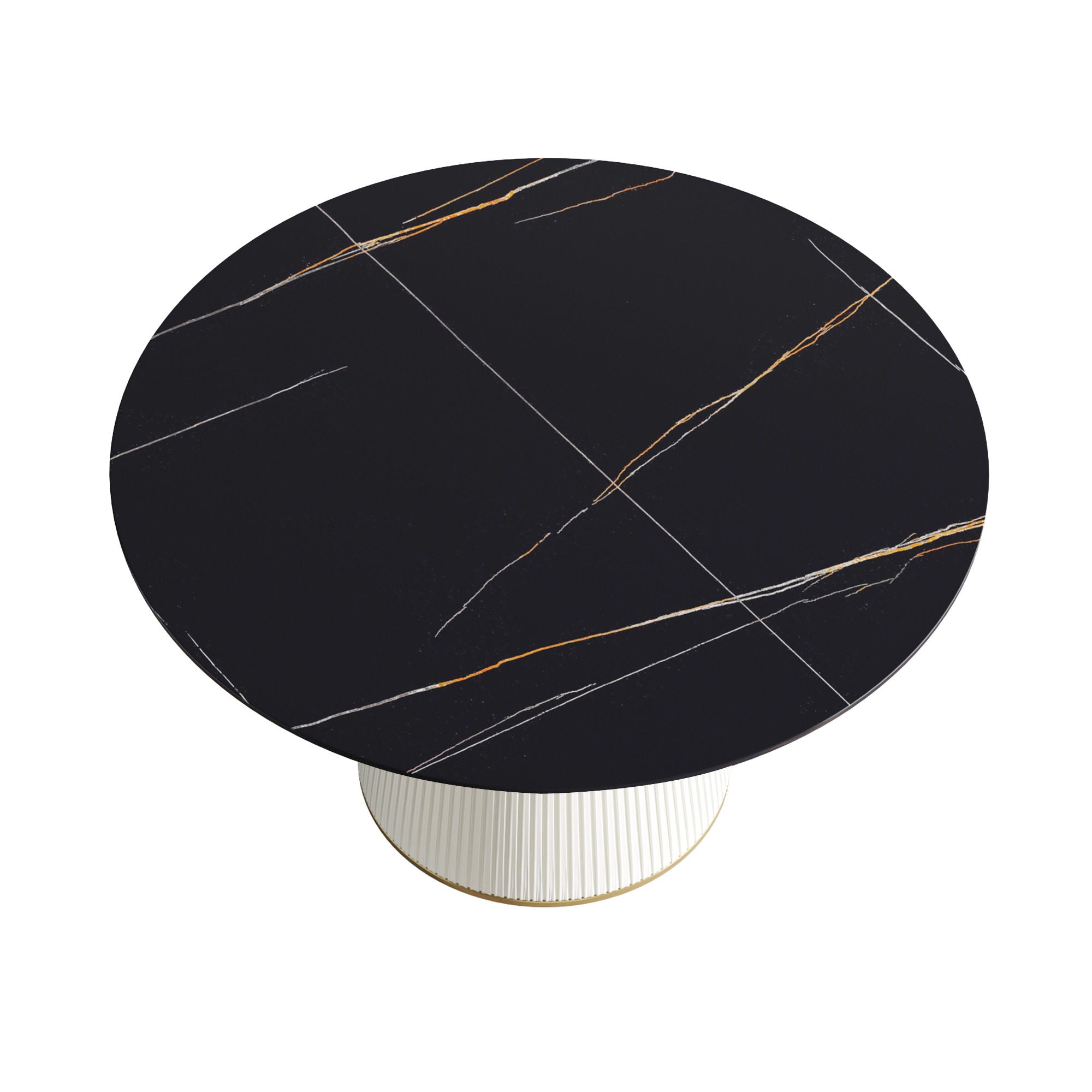 Modern Artificial Stone Round Plywood Base Dining Table, Can Accommodate 6 People, (Not Including Chairs) - Black / Beige