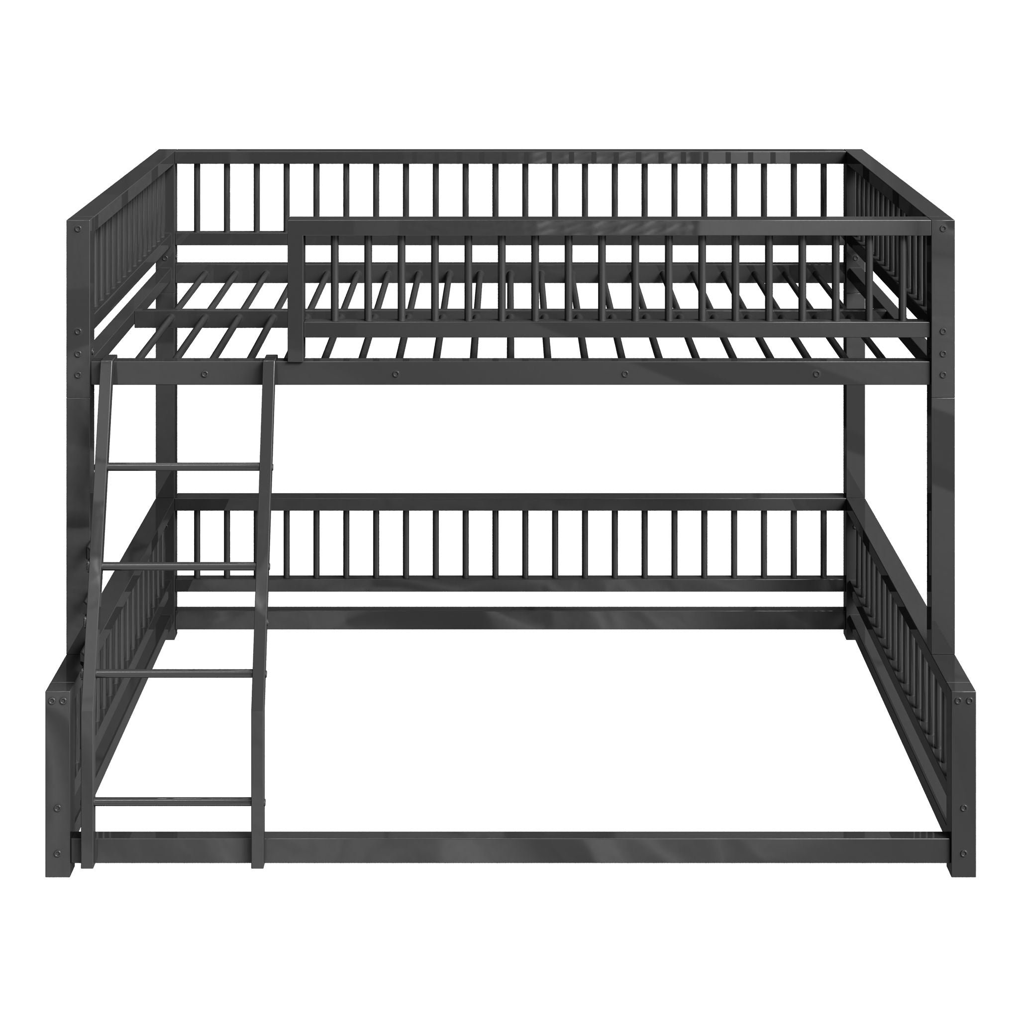 Bunk Bed Frame With Ladder And Safety Guardrails