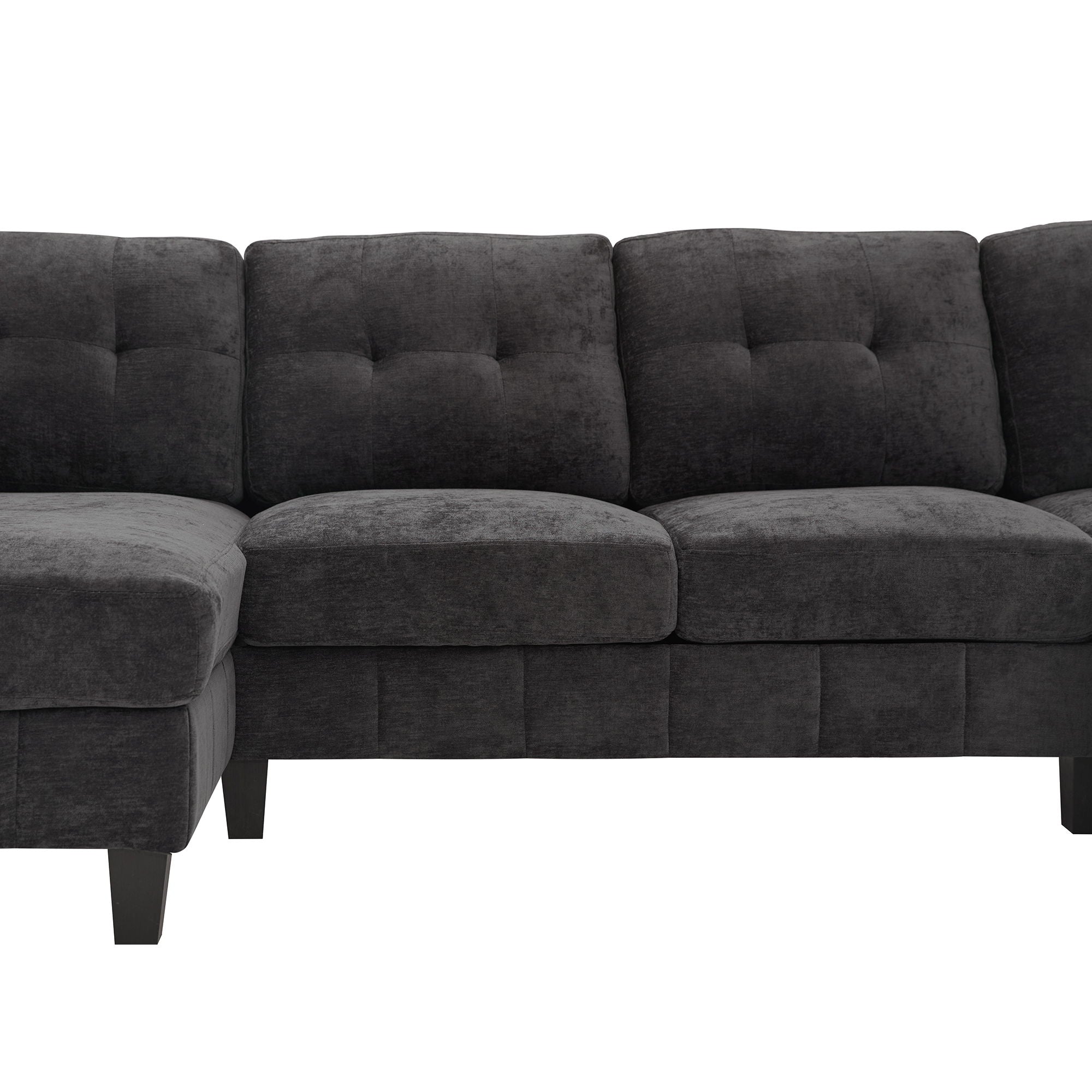 U-Shaped Sectional Sofa 103.5" Black Chenille Fabric Couch With Dual Chaise Lounges, Storage Pockets, Armrest Pillows
